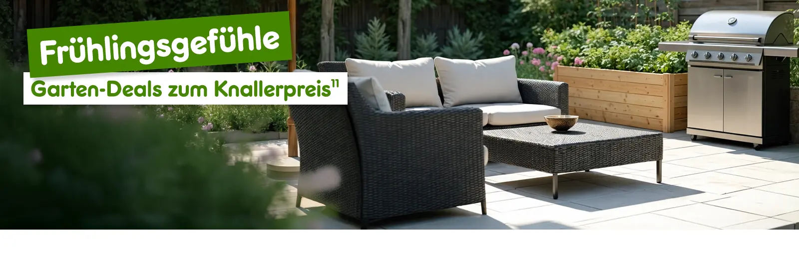 Frühlingsgefühle Garten-Deals zum Knallerpreis. Mit Hoch11, die auf einen Rechtstext veweist.