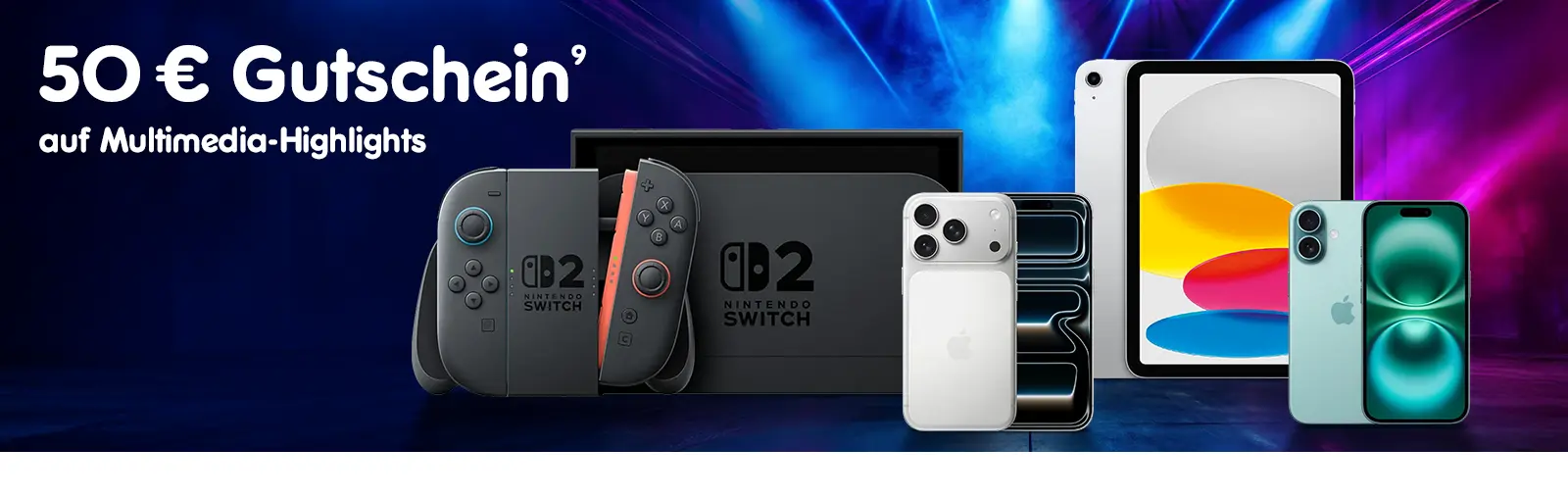 50 € Gutschein auf Multimedia-Highlights. Mit Hoch 9, die auf einen Rechtstext verweist.