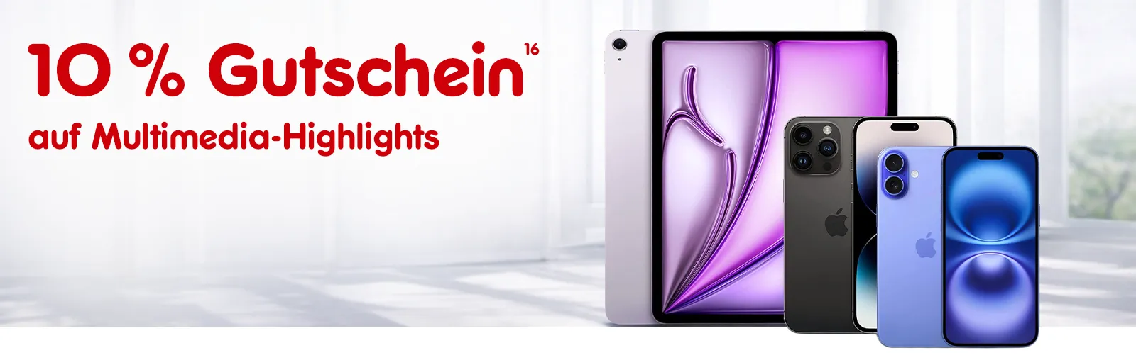 10 Prozent auf Multimedia-Highlights. Mit Hoch 16, die auf einen Rechtstext verweist.