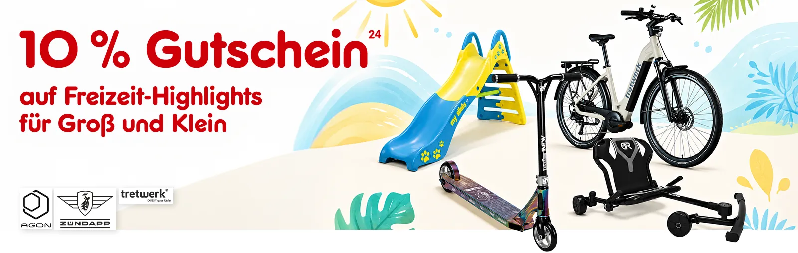 10 Prozent Gutschein auf Freizeit-Highlights für Groß und Klein. Mit Hoch 24, die auf einen Rechtstext versweist.