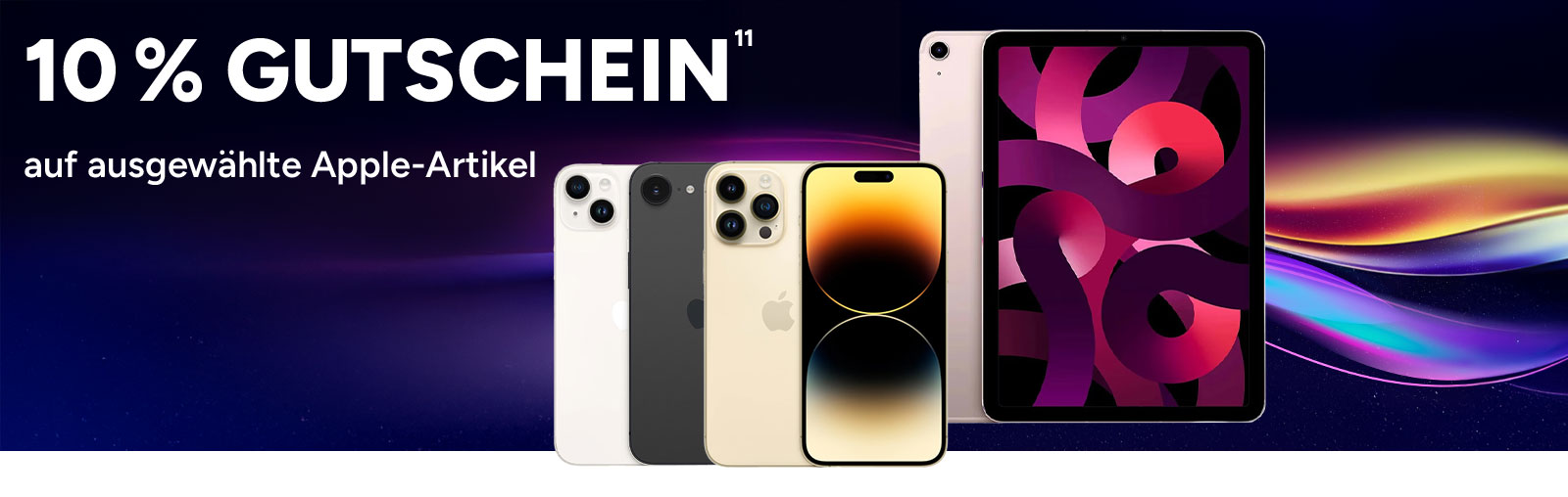 10 Prozent Gutschein auf ausgewählte Apple-Artikel.  Mit hoch 11, die auf rechtliche Hinweise verweist.