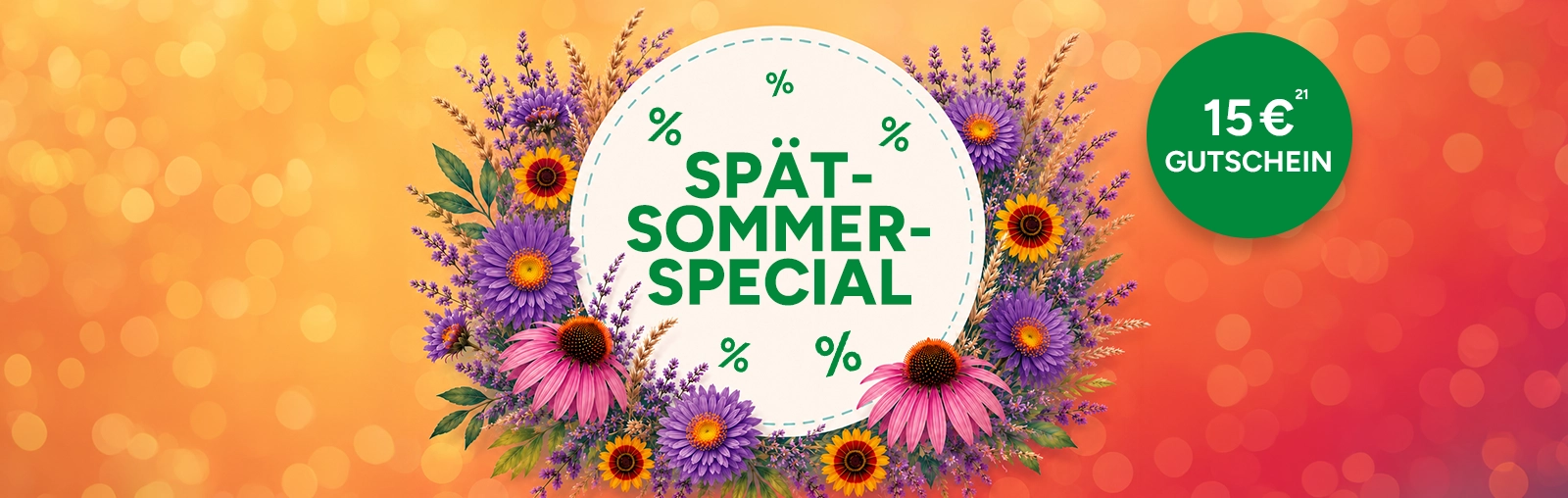Sommer-Special mit satten Rabatten. 15 Euro Gutschein mit Hoch 21, die auf einen Rechtstext verweist.