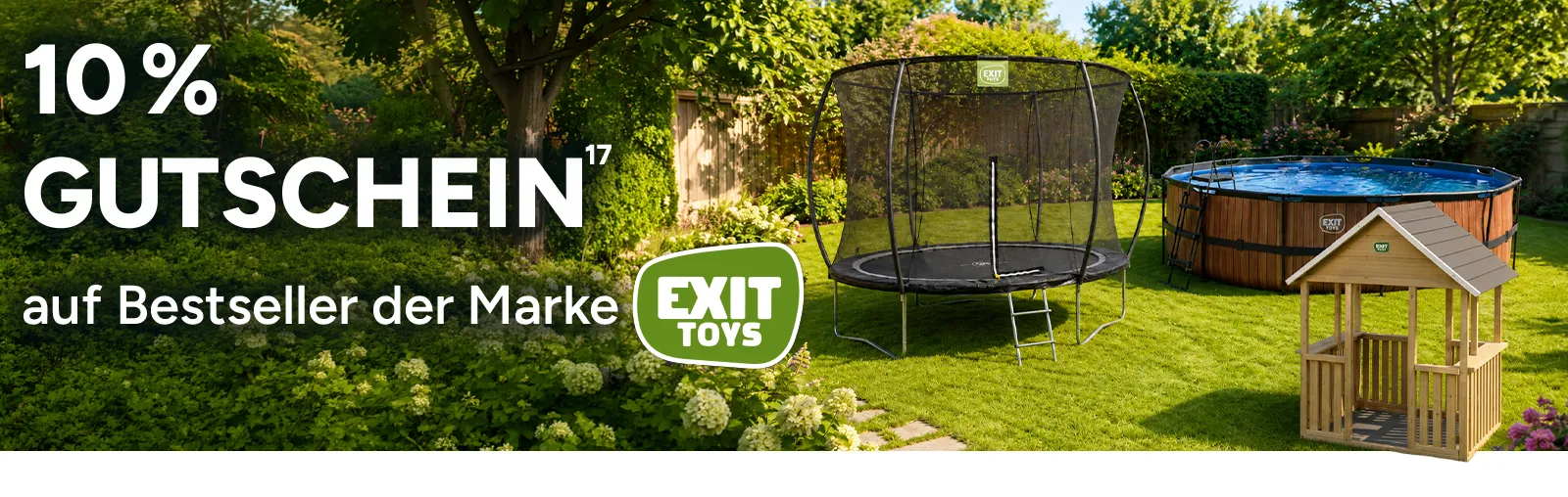 10 Prozent Gutschein auf Bestseller der Marke Exit Toys. Mit Hoch 17, die auf einen Rechtstext verweist.