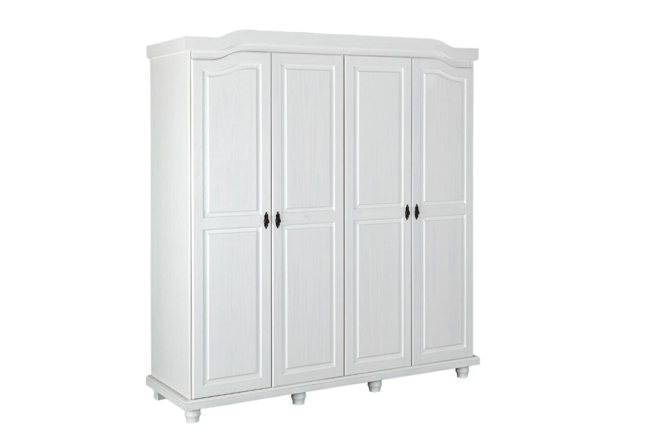 Inter Link Bauernschrank Hedda 4 T&uuml;ren aus Kiefer Massivholz weiss lackiert - Bild 1