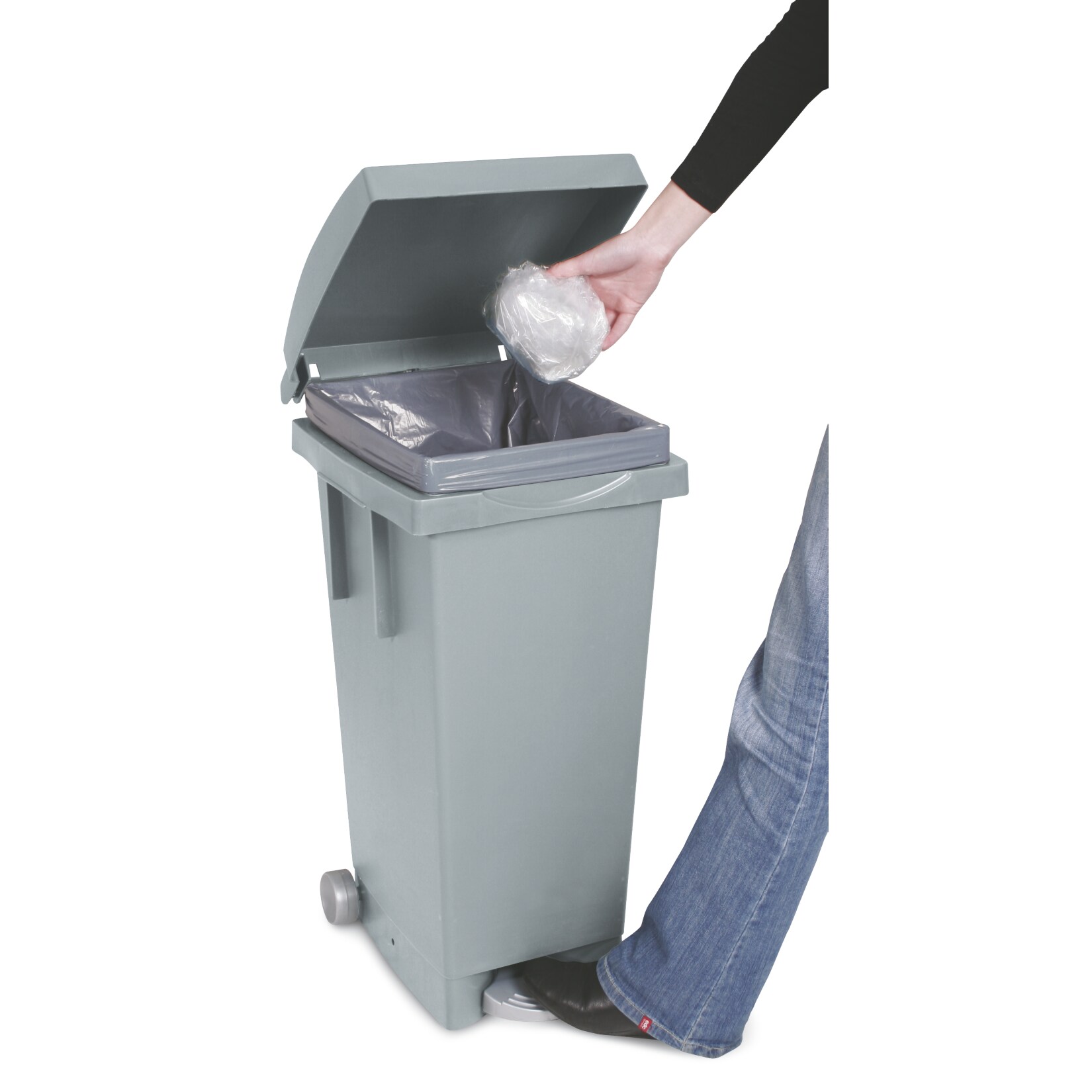 BRB Treteimer 80 Liter mit Rollen, grau - Bild 1