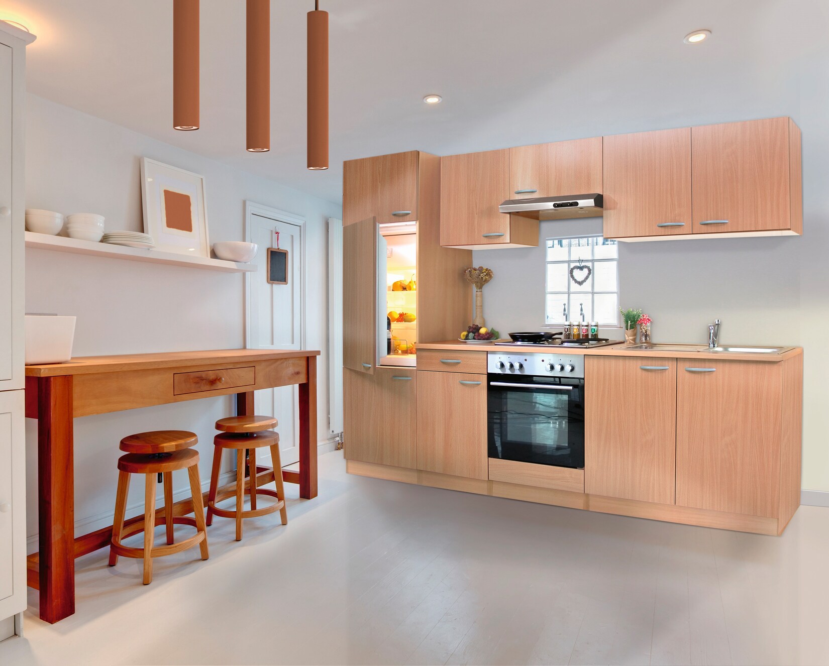 Respekta Küchenzeile KB270BBEC 270 cm Buche Nachbildung | 04260287640412