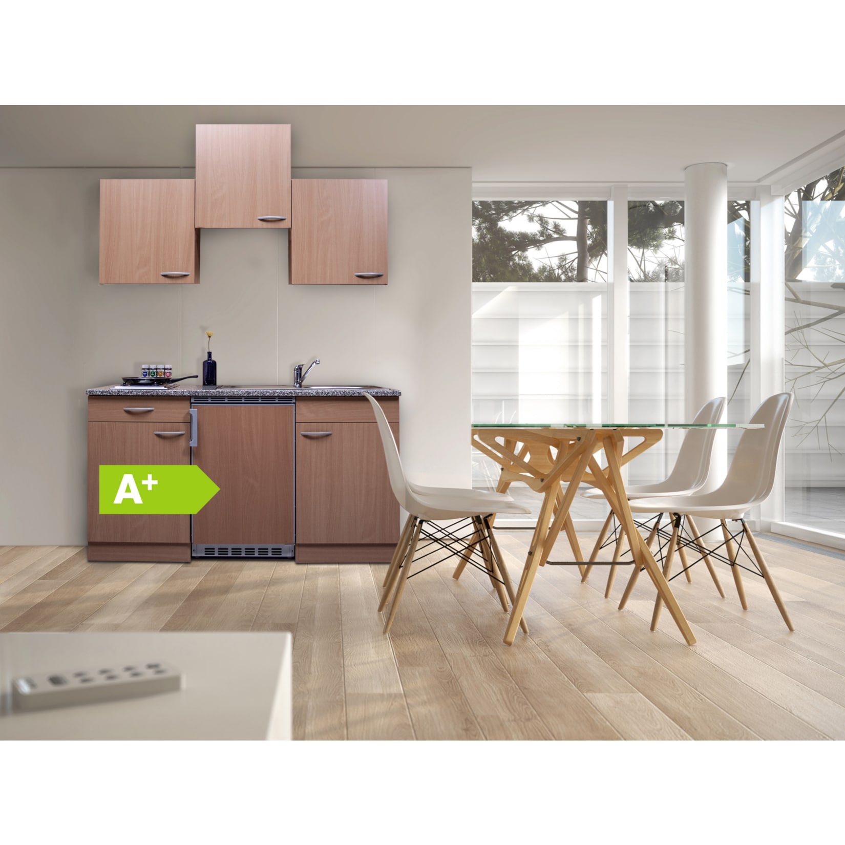 Respekta Küchenzeile KB150BB 150 cm Buche Nachbildung | 04260287641945