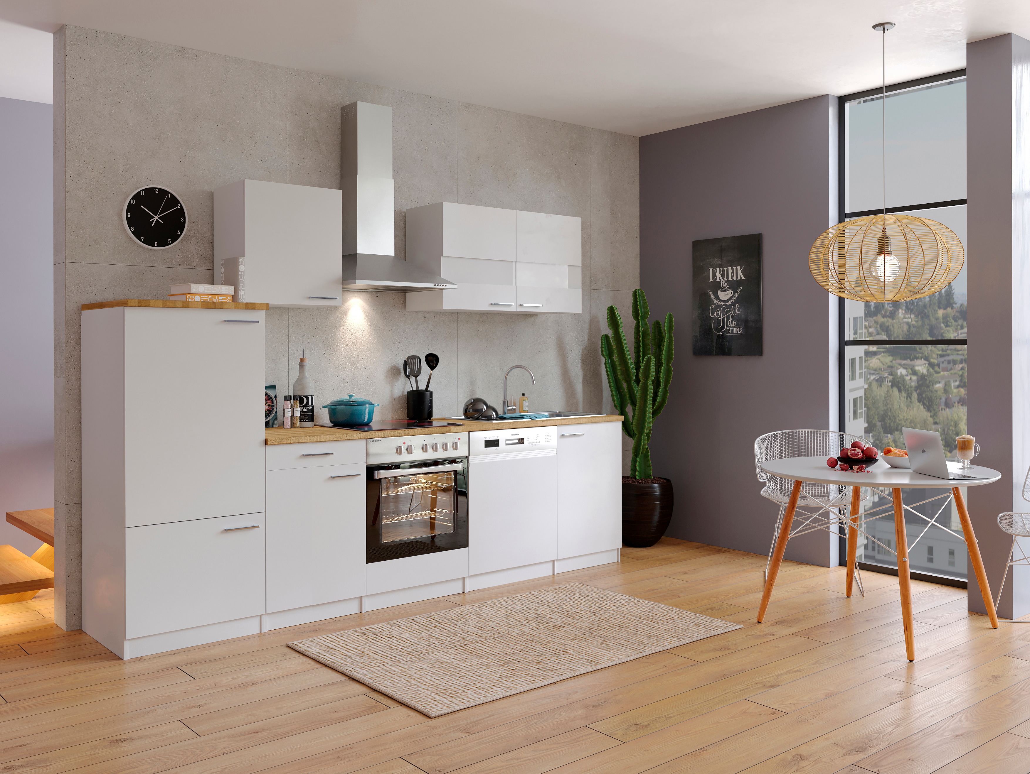 Respekta K&uuml;chenzeile KB280WWC 280 cm Wei&szlig; mit Glaskeramik - Bild 1