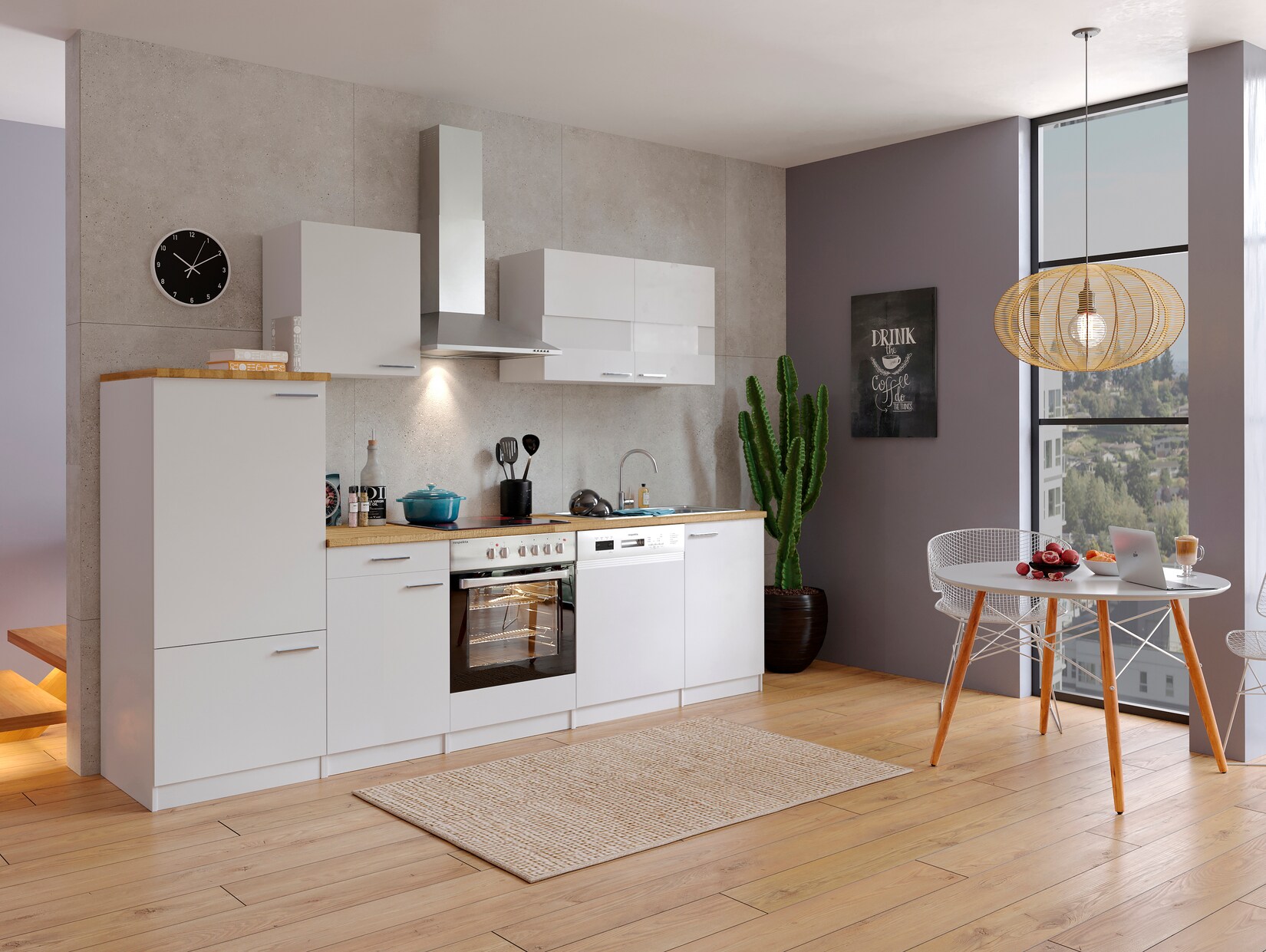 Respekta Küchenzeile KB280WWC 280 cm Weiß mit Glaskeramik | 04260515335332