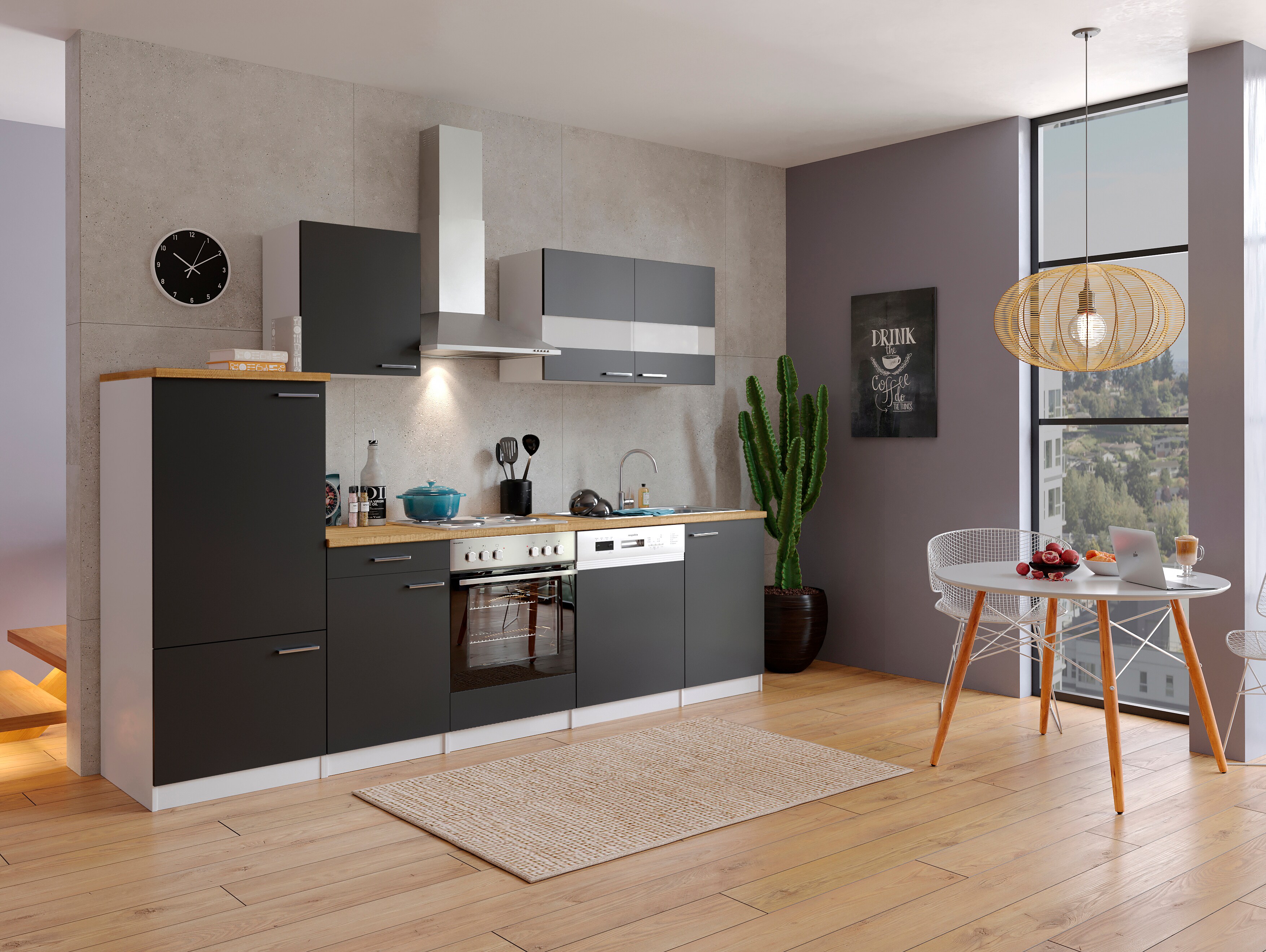 Respekta K&uuml;chenzeile KB280WS 280 cm Wei&szlig; - Schwarz - Bild 1