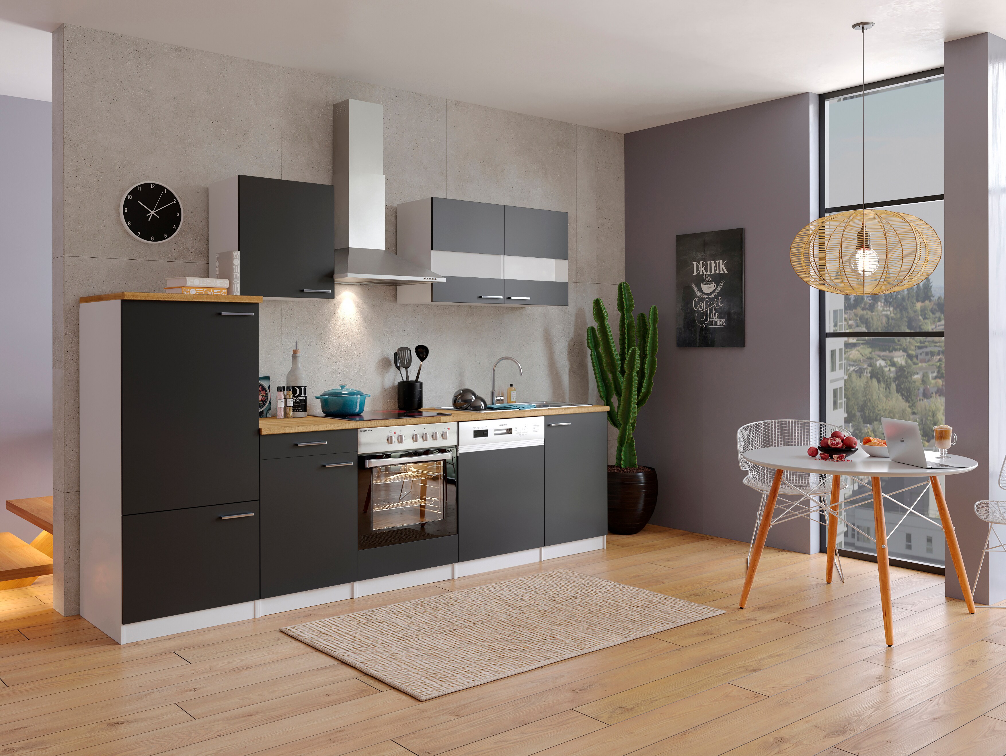 Respekta K&uuml;chenzeile KB280WSC 280 cm Wei&szlig; - Schwarz mit Glaskeramik - Bild 1