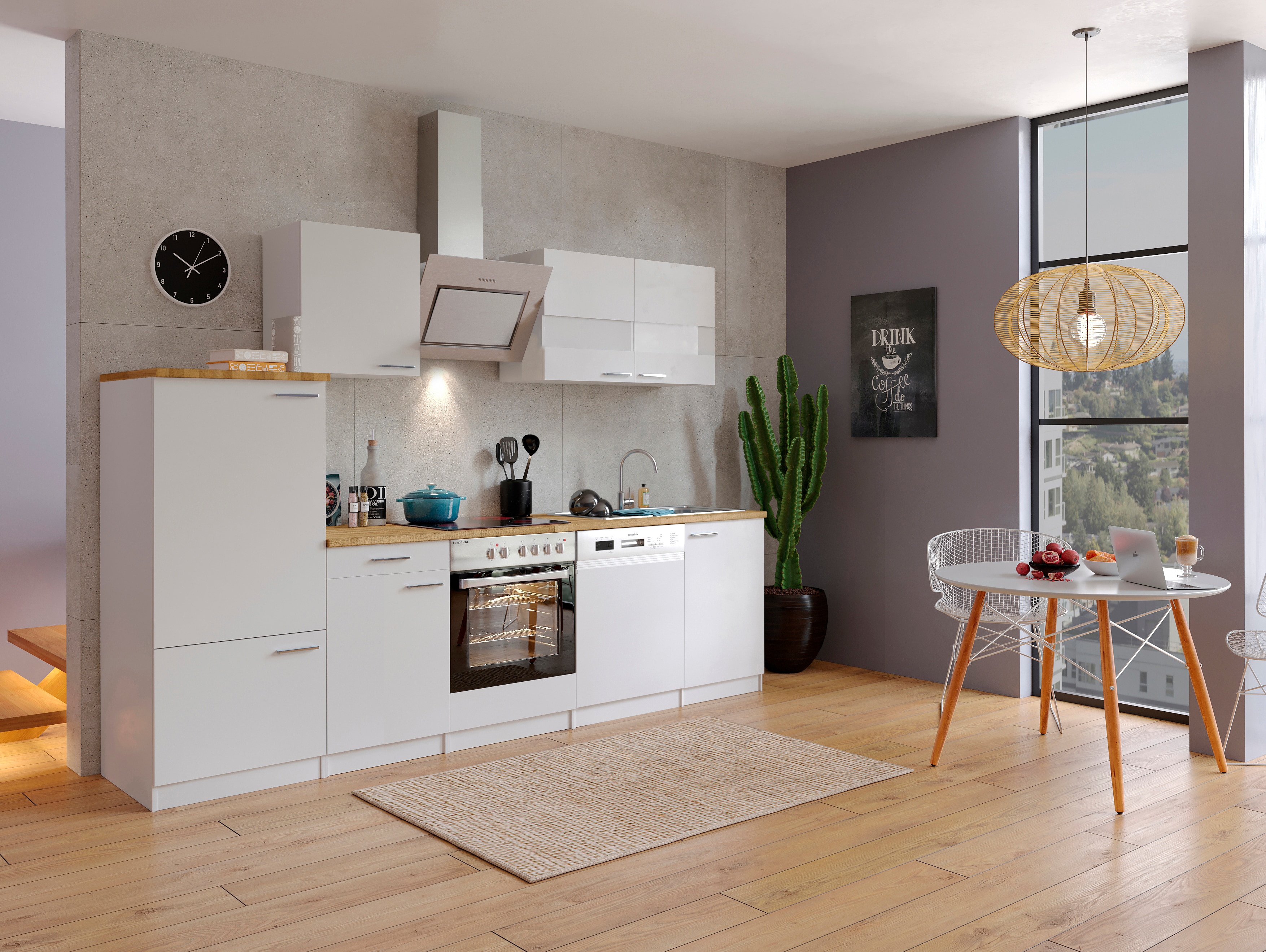 Respekta K&uuml;chenzeile KB280WWSC 280 cm Wei&szlig; mit Glaskeramik - Bild 1