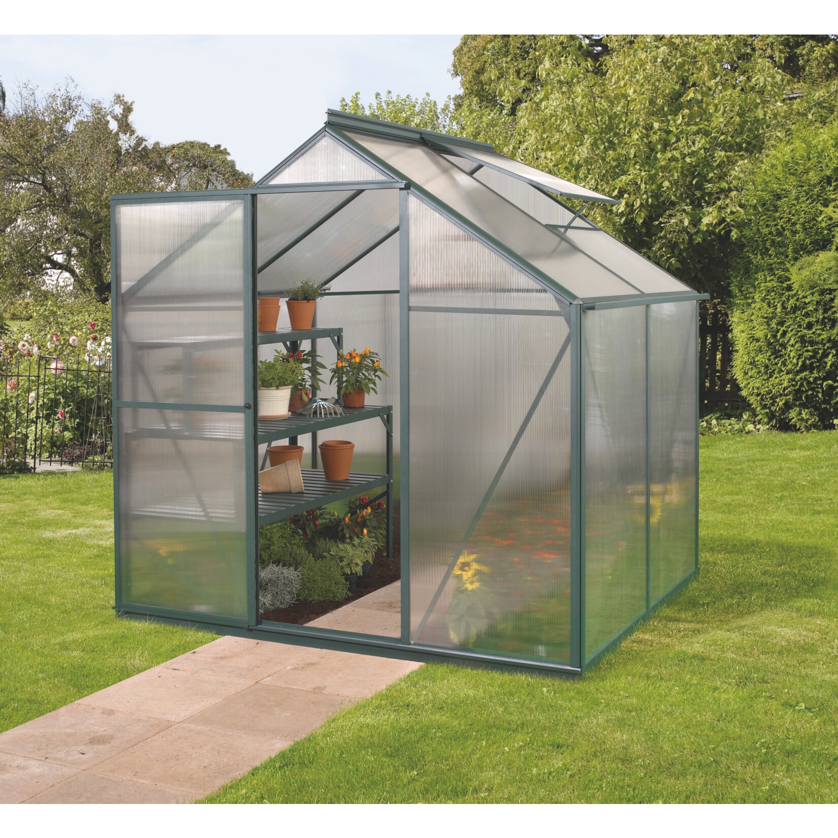 Vitavia Gew&auml;chshaus Triton 2500 mit 6 mm Hohlkammerplatten, gr&uuml;n inkl. Stahlfundament - Bild 1