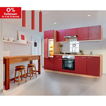 Respekta Küchenzeile KB270BRE 270 cm Rot-Buche Nachbildung - Bild 1
