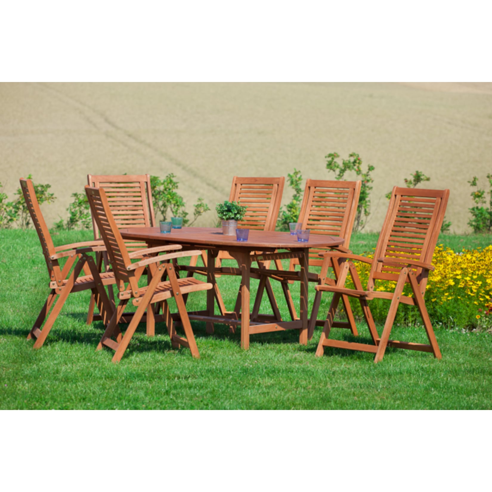 Merxx Tischgruppe Cordoba 7-tlg. mit ovalem Auszugstisch 120/170 x 100 cm - Bild 1