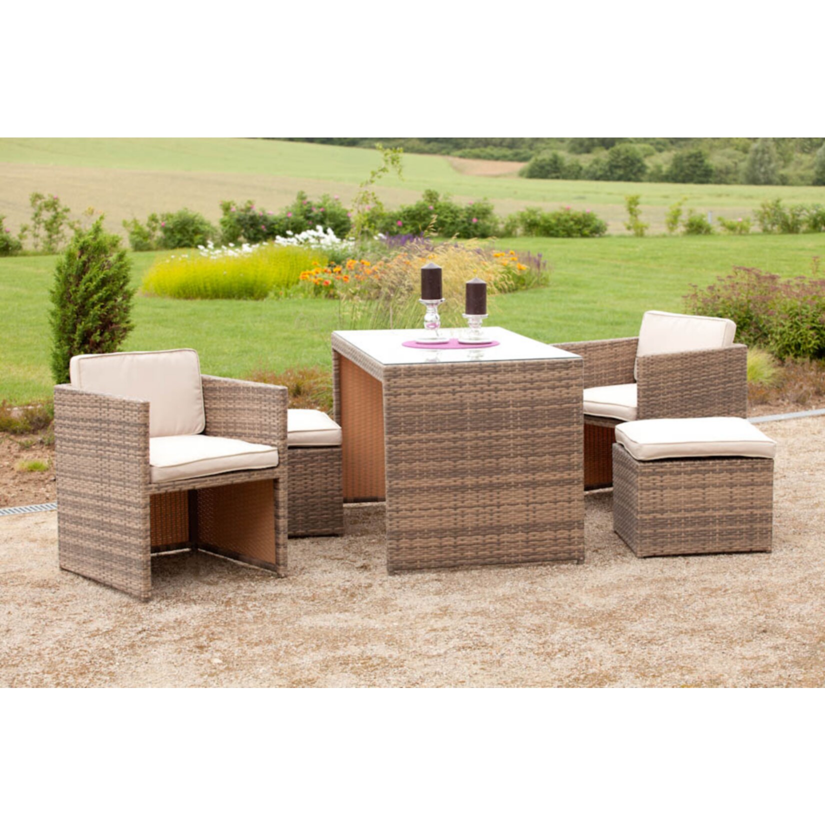 Merxx Tischgruppe Merano 5-tlg. inkl. Kissen, savannagrau | 04033662900698