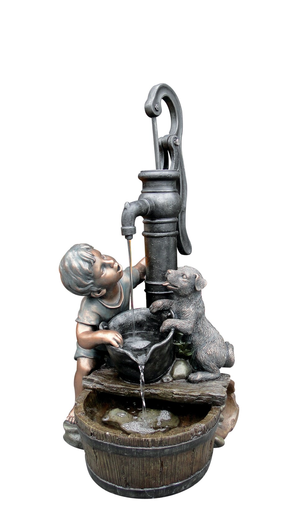 REGINA - Polyresin, Rustikale Dekoration "Junge und Hund am Brunnen"