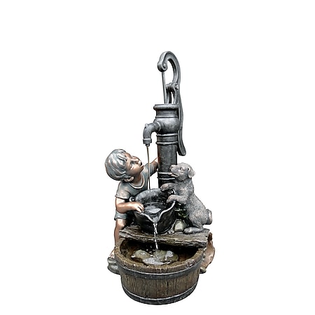 REGINA - Polyresin, Rustikale Dekoration "Junge und Hund am Brunnen" - Bild 1