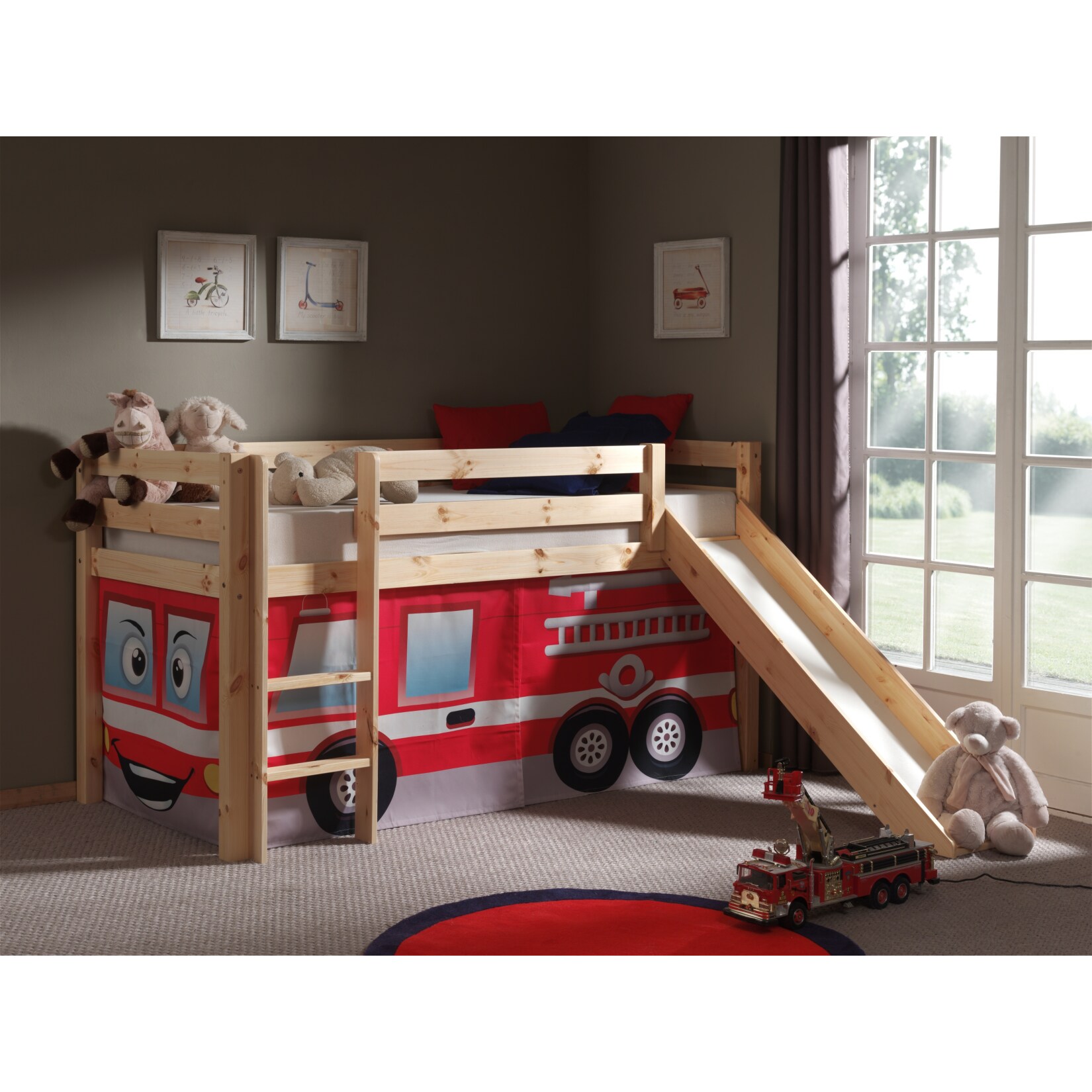 Vipack Spielbett Pino Mit Rutsche Und Textilset Feuerwehr Kiefer Massiv Natur Lackiert Online Kaufen Bei Netto