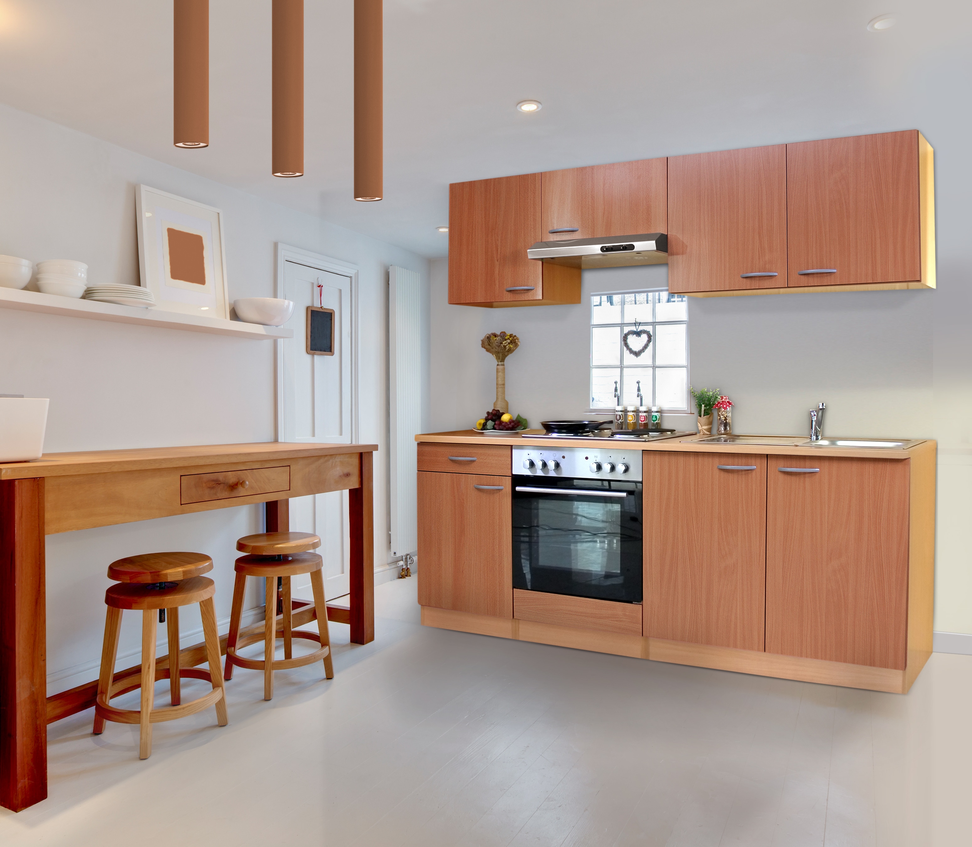 Respekta K&uuml;chenzeile KB210BBE 210 cm Buche Nachbildung - Bild 1