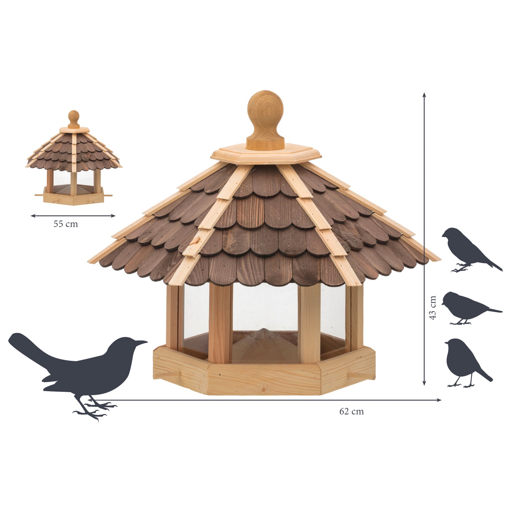 Dobar Futterhaus mit lasierten dunklen Holzschindeln und Futterpyramide - Bild 1