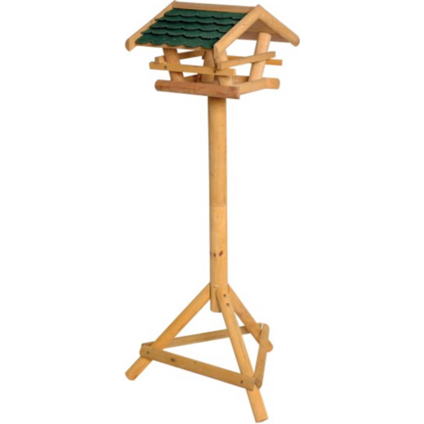 Dobar Futterhaus aus massivem Nadelholz mit gr&uuml;nem Bitumenschindel-Dach, inkl. St&auml;nder - Bild 1