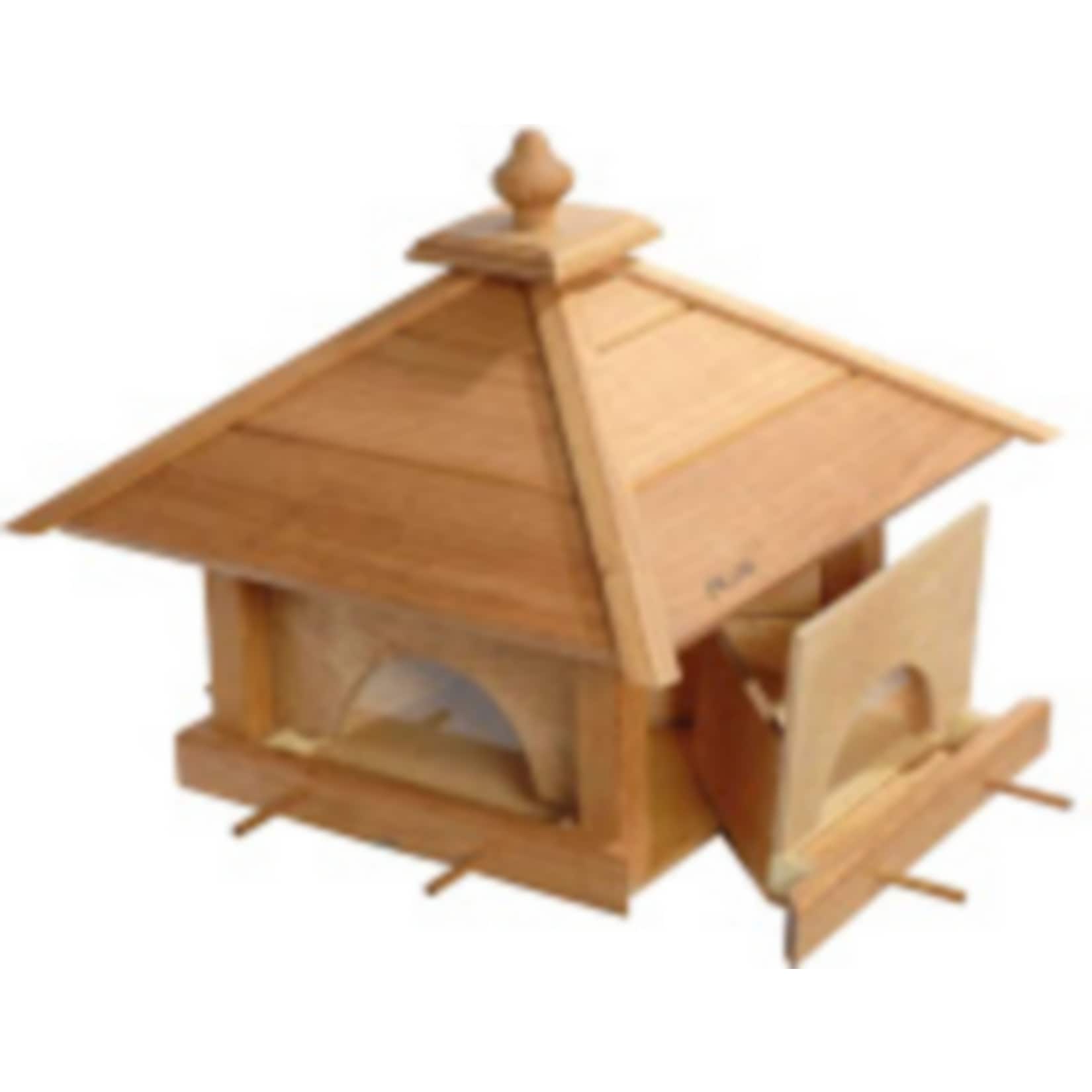 Gro&szlig;es Eiche-Vogelfutterhaus "4 Schubladen" mit Silo und Anflugstangen 49x49x39 - Bild 1