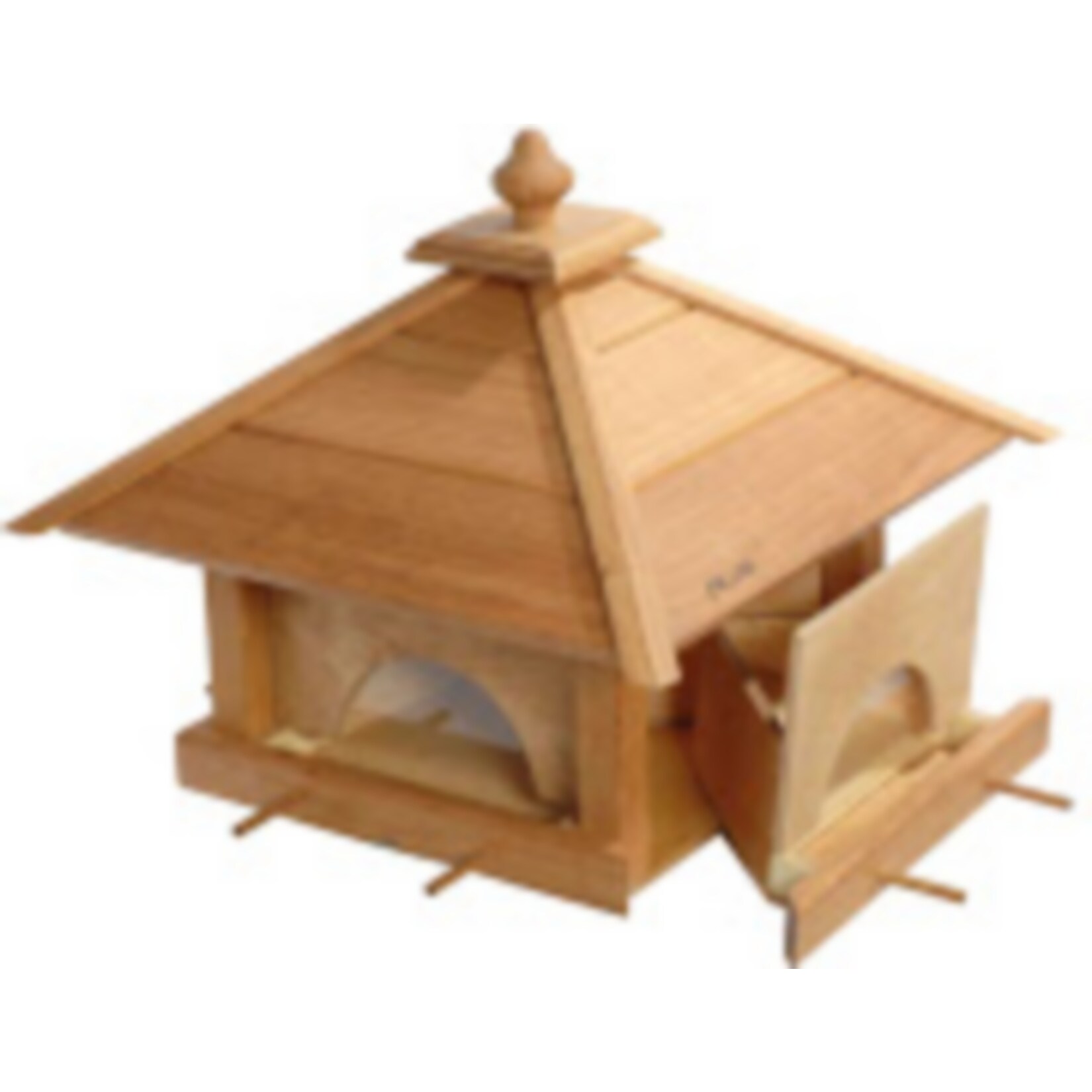 Großes Eiche-Vogelfutterhaus „4 Schubladen“ mit Silo und Anflugstangen 49x49x39 | 04055894467008