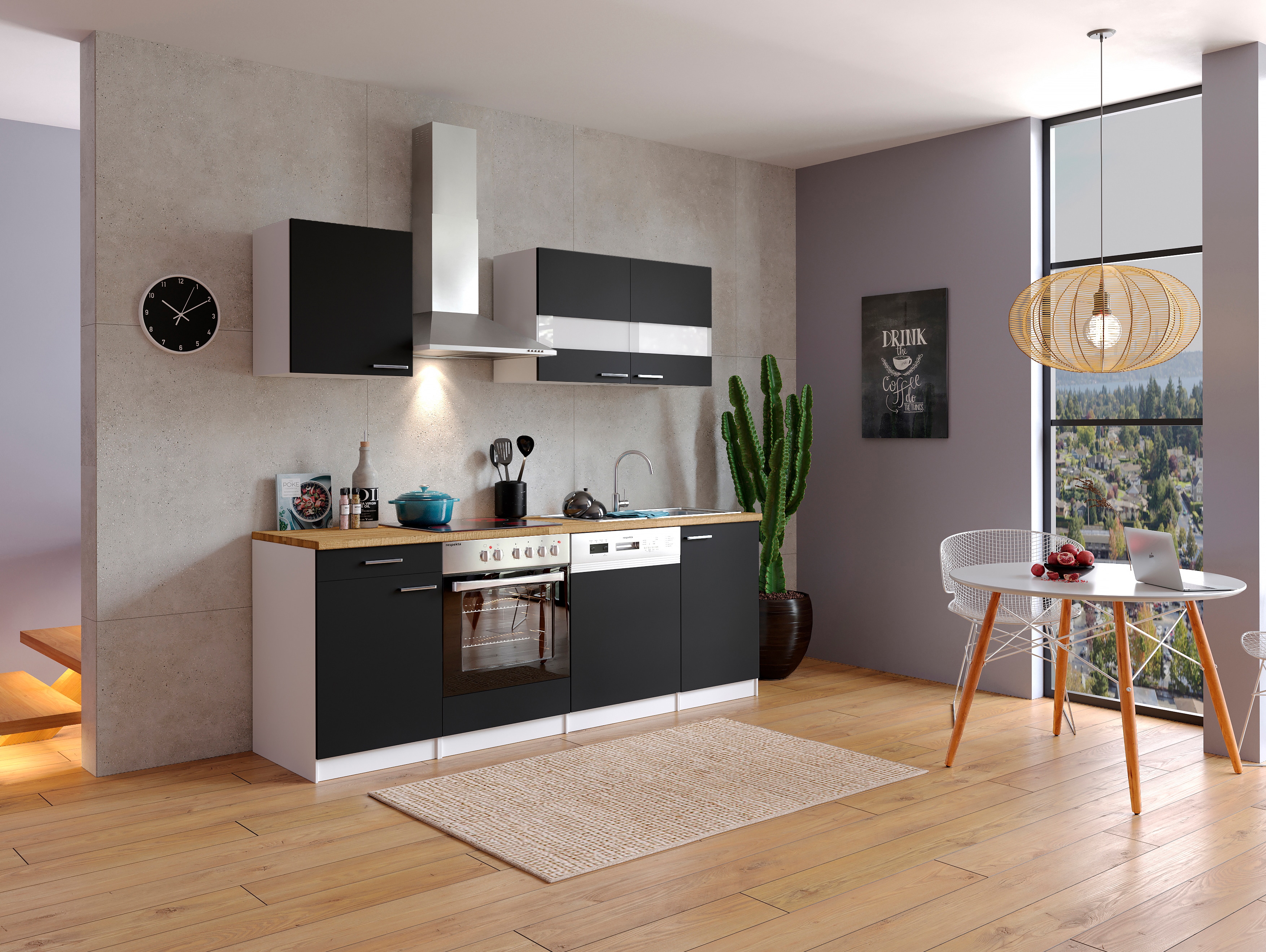 Respekta K&uuml;chenzeile KB220WSC 220 cm Wei&szlig; - Schwarz - Bild 1