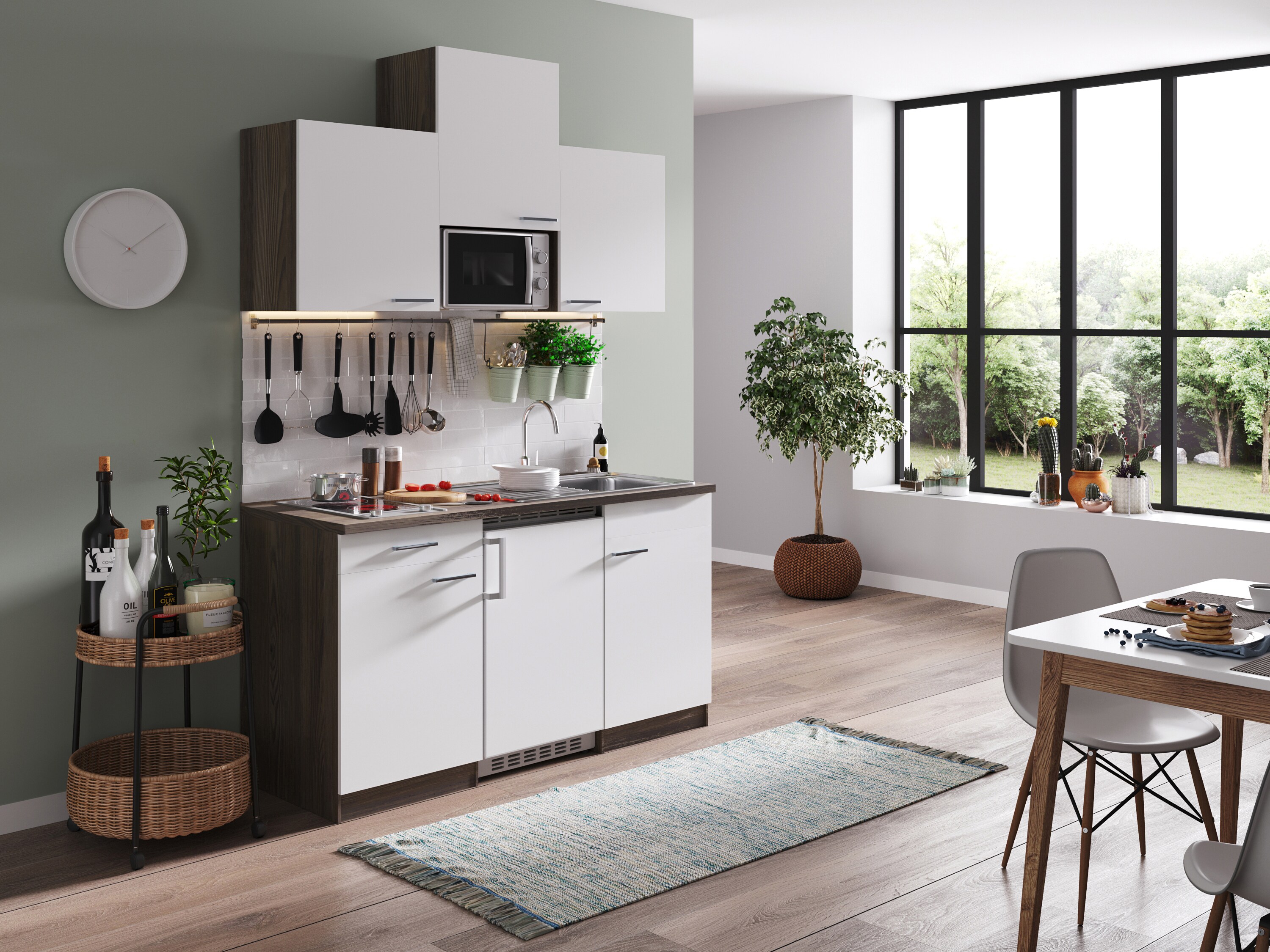 Respekta K&uuml;chenzeile KB150EYWMIC 150 cm Wei&szlig;-Eiche York Nachbildung - Bild 1