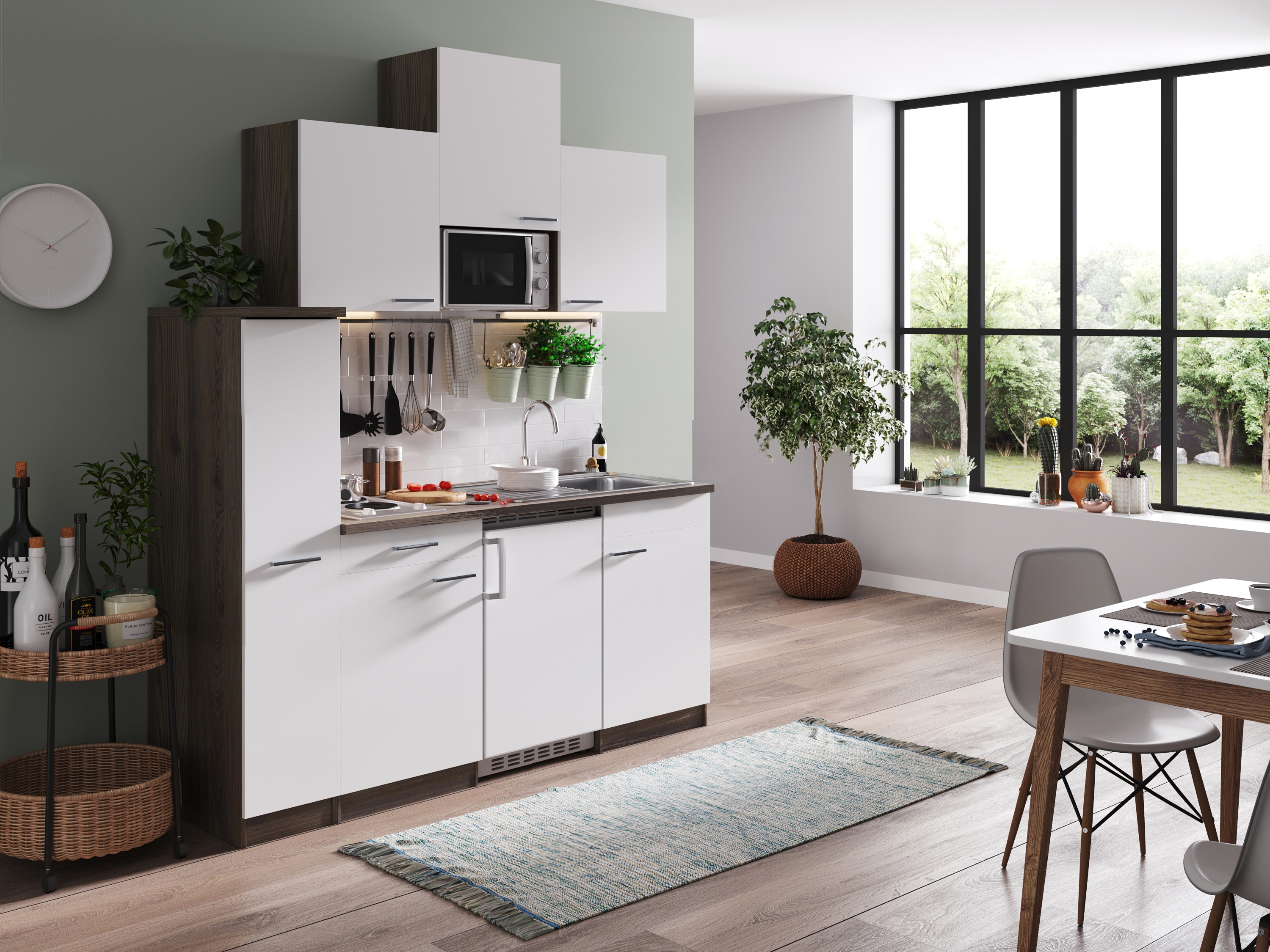 Respekta K&uuml;chenzeile KB180EYWMI 180 cm Wei&szlig;-Eiche York Nachbildung - Bild 1