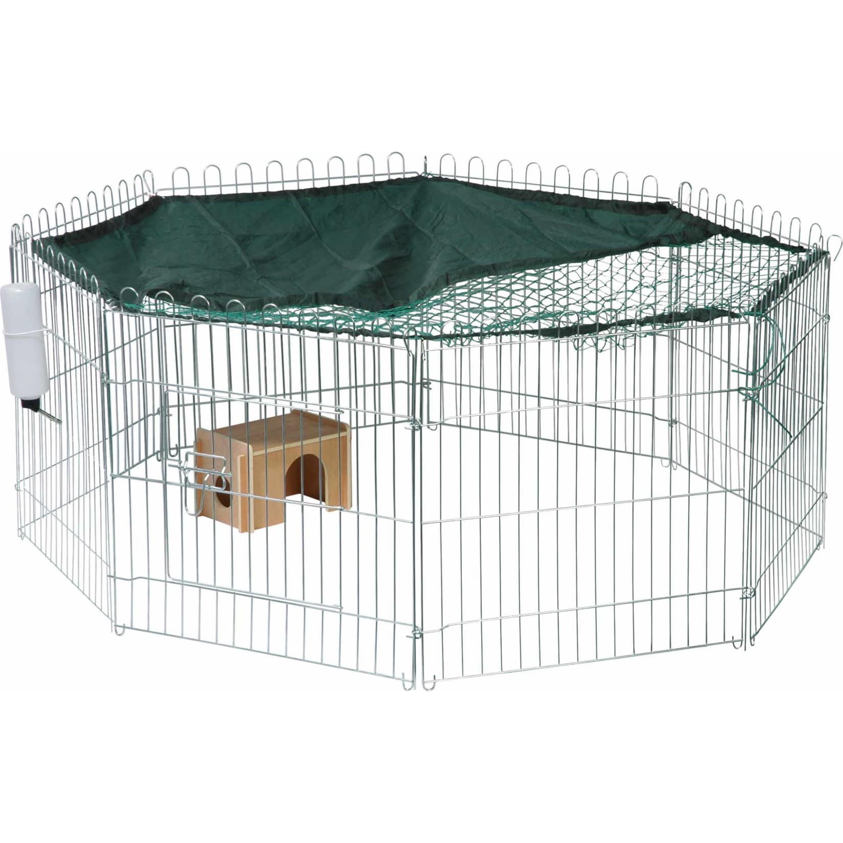 Dobar Gro&szlig;es Freilaufgehege aus Metall (inkl. Schutznetz, Sonnenschutz, Schutzhaus, Trinkflasche) &Oslash;130 cm, 112x112x56 cm - Bild 1