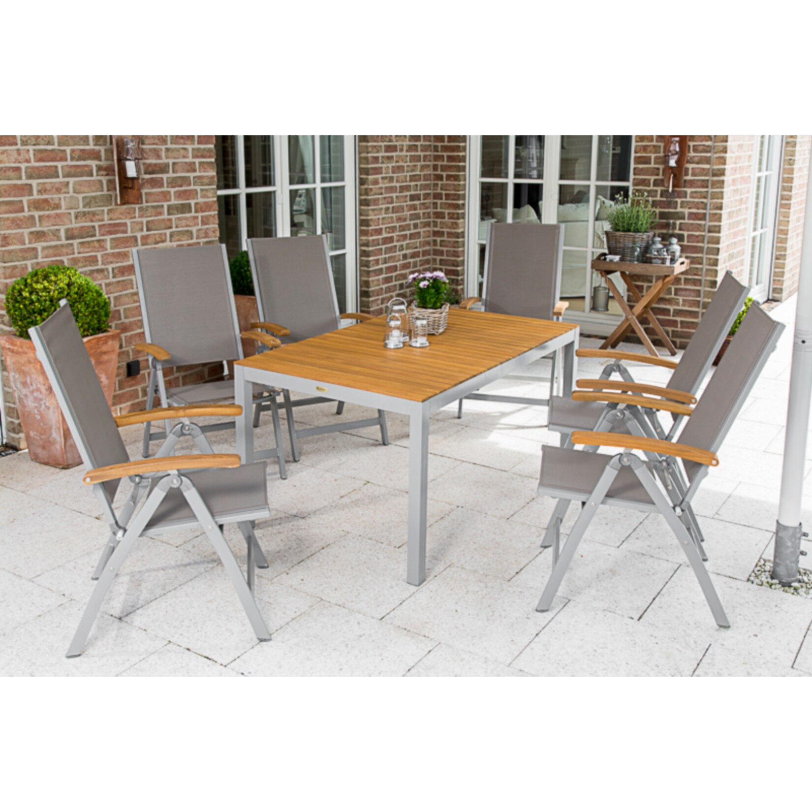 Merxx Tischgruppe Naxos, 7-tlg. mit Klappsessel & Standardtisch | 04033662993997