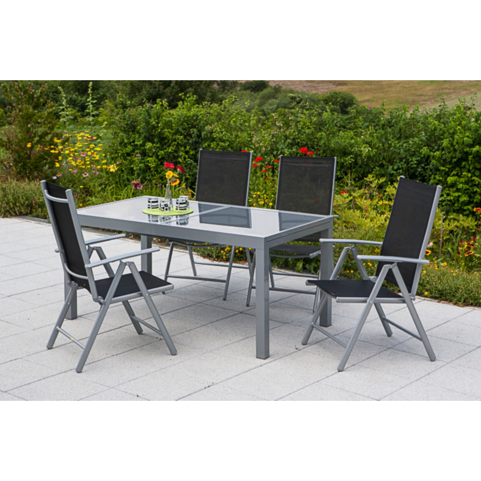 Merxx Tischgruppe Amalfi, 5-tlg schwarz, Tisch 120/180 x 90 cm