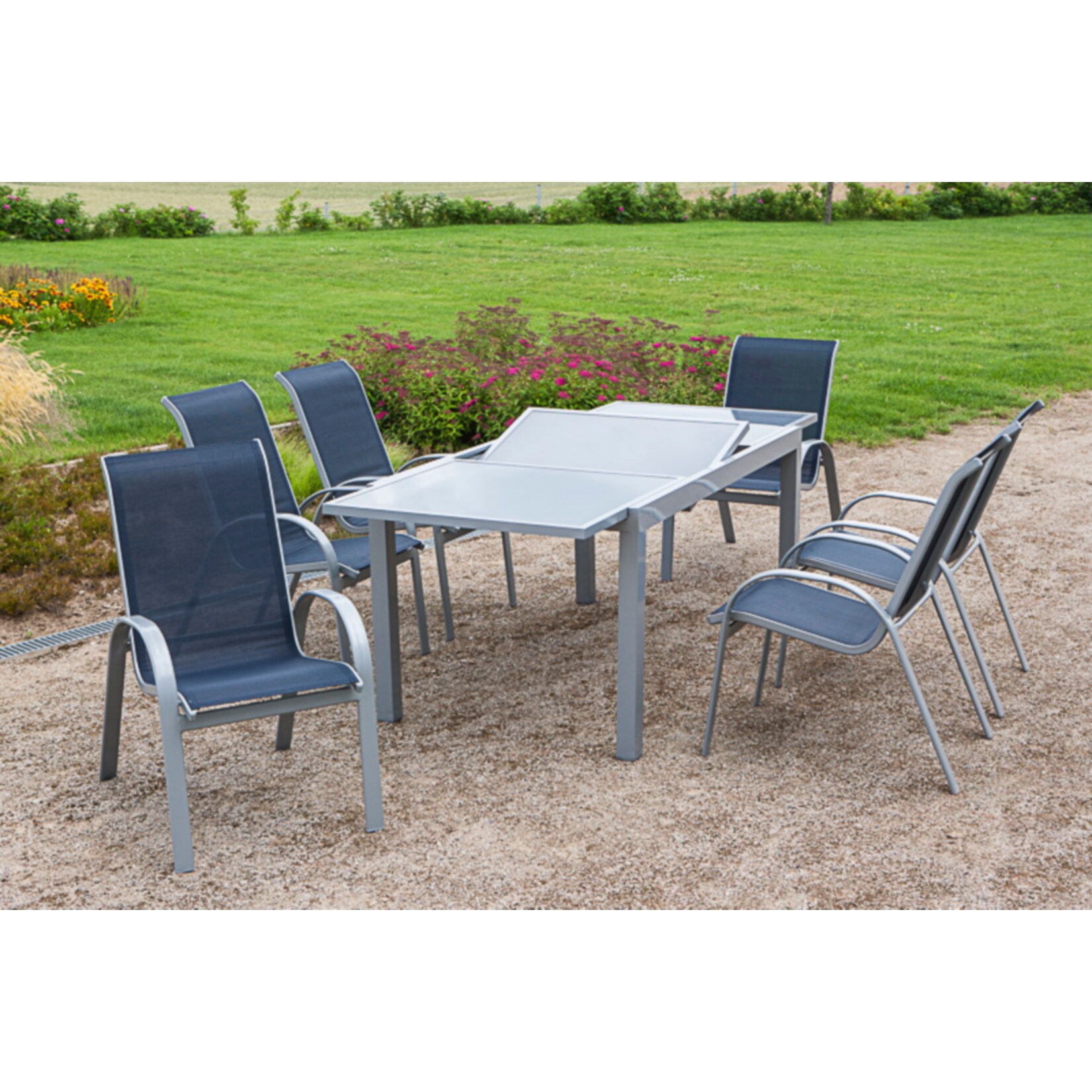 Merxx Tischgruppe Amalfi, 7-tlg. ca. 140/200 x 90 cm, marineblau | 04033662997483
