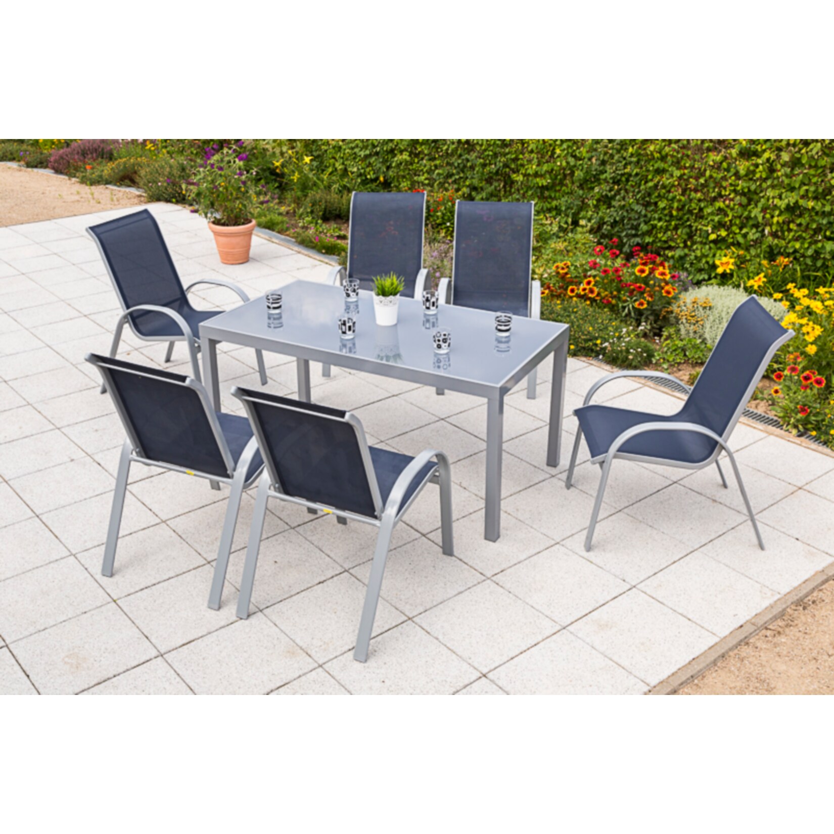 Merxx Tischgruppe Amalfi, 7-tlg. ca. 150 x 90 cm, marineblau | 04033662991658
