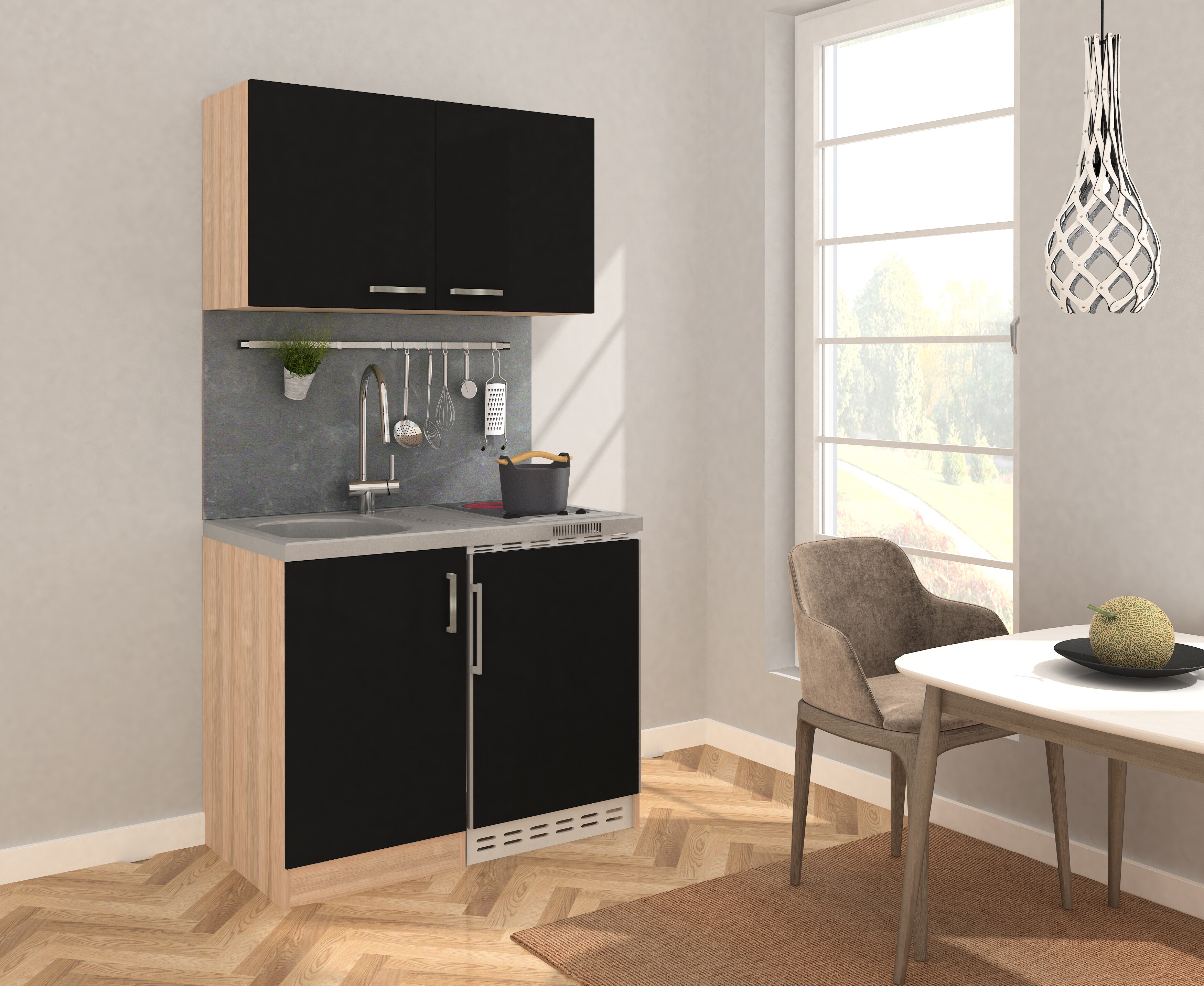 Respekta Minik&uuml;che MK100ESSOSC 100 cm schwarz - Glaskeramikkochfeld - Bild 1