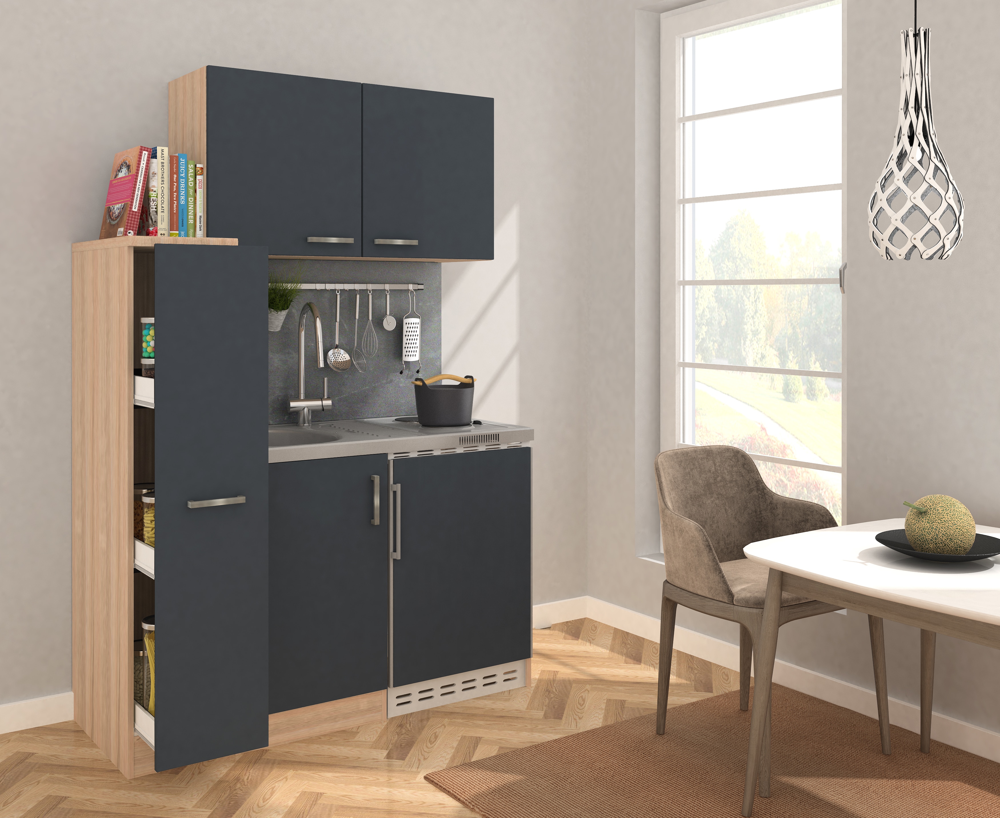 Respekta Minik&uuml;che MK130ESGOSS 130 cm grau - Kochmulde - Bild 1