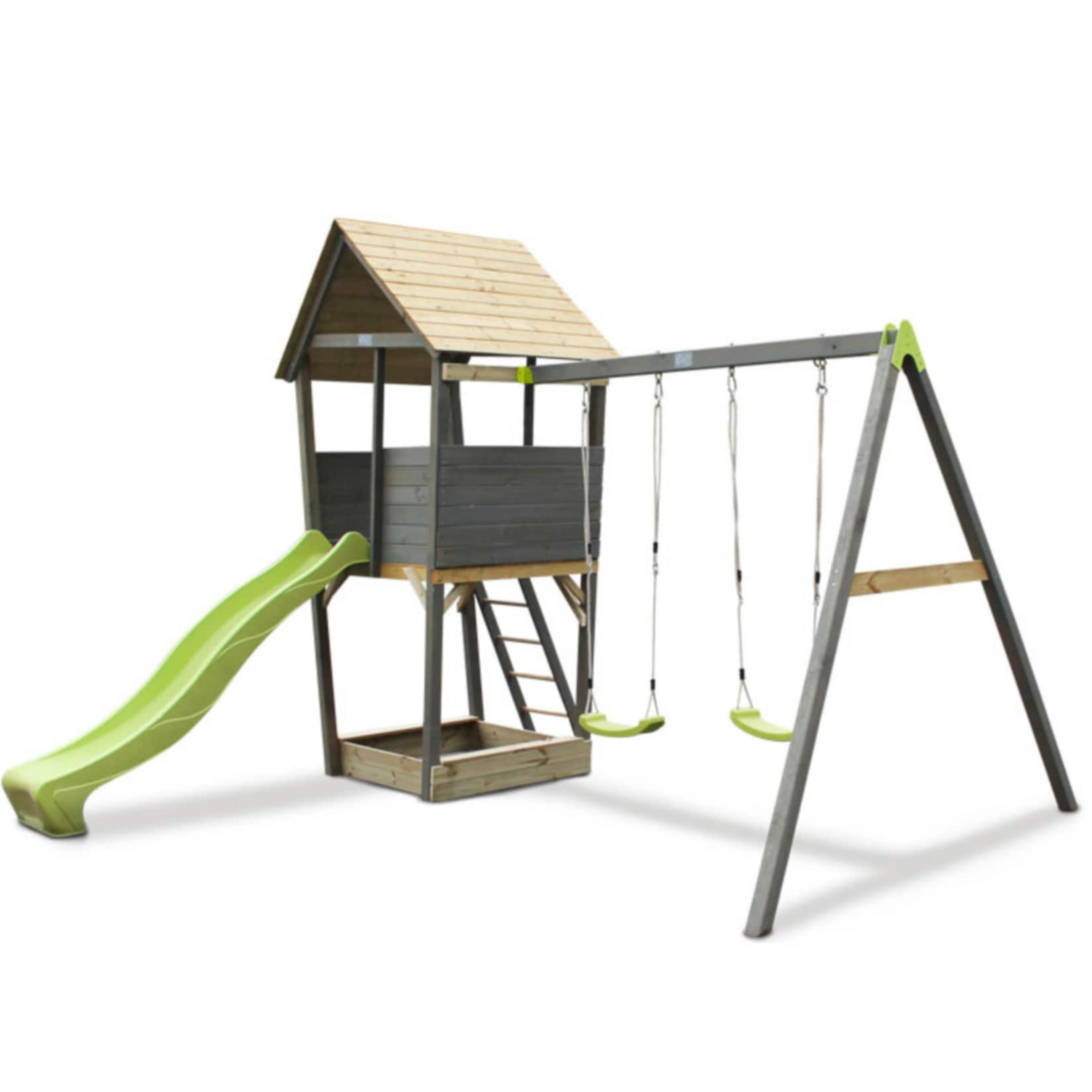 EXIT Aksent Spielturm mit Doppelschaukel, Rutsche und Sandkasten - Bild 1