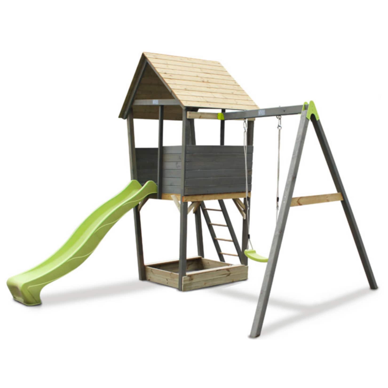 EXIT Aksent Spielturm mit Einzelschaukel, Rutsche und Sandkasten - Bild 1