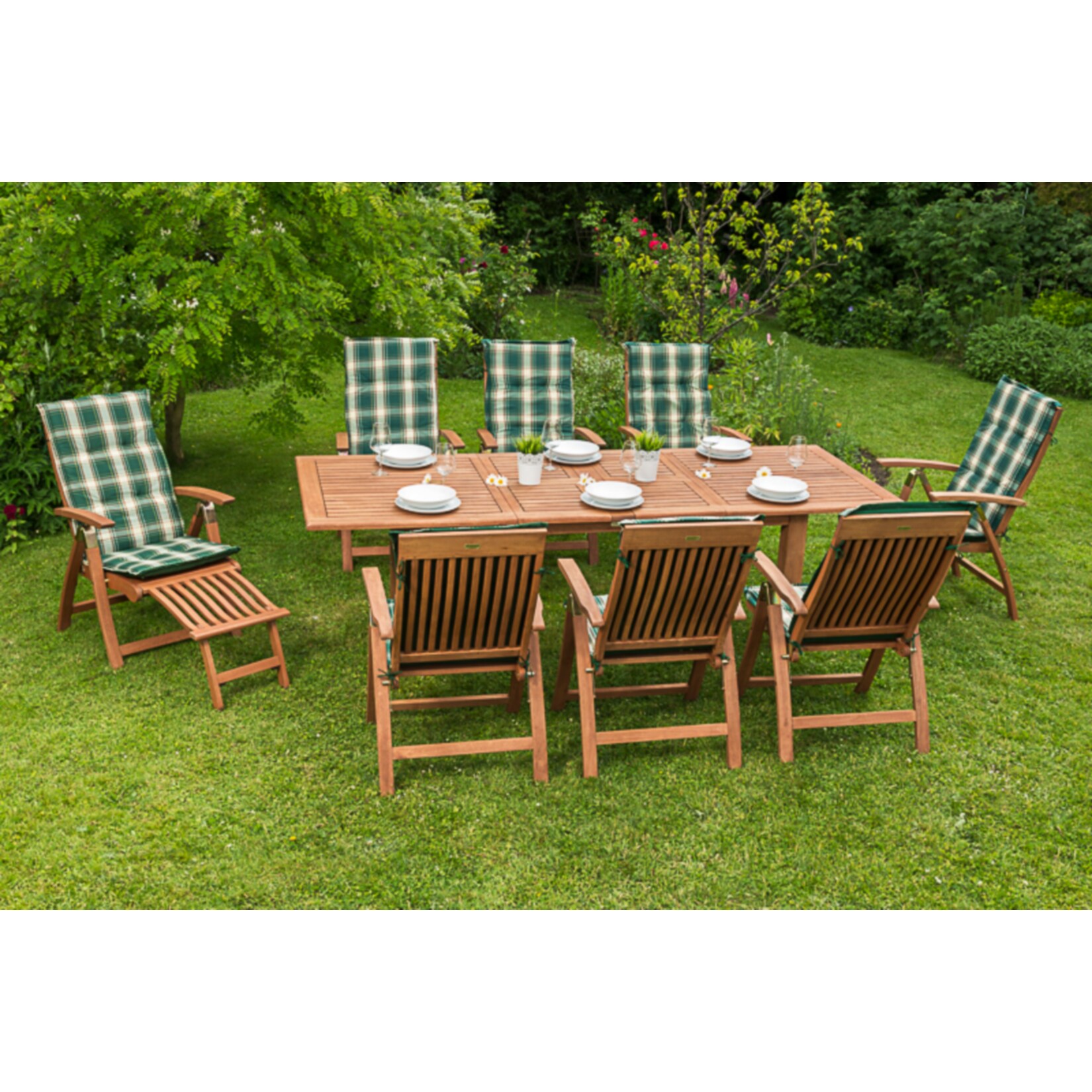 Merxx Tischgruppe Comodoro 9-tlg., inkl.Doppelauszugstisch 180/220/260 x 100 cm inkl. Auflagen | 04033662993485