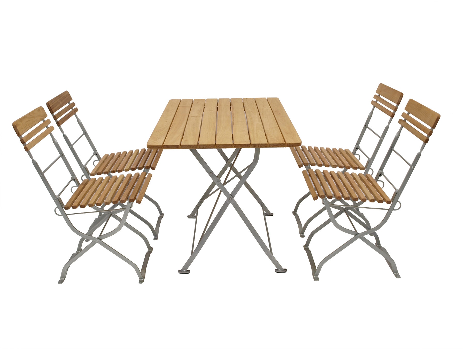 Biergarten - Garnitur M&Uuml;NCHEN 5-teilig (4x Stuhl, 1x Tisch 70x110cm), Flachstahl verzinkt + Robinie - Bild 1