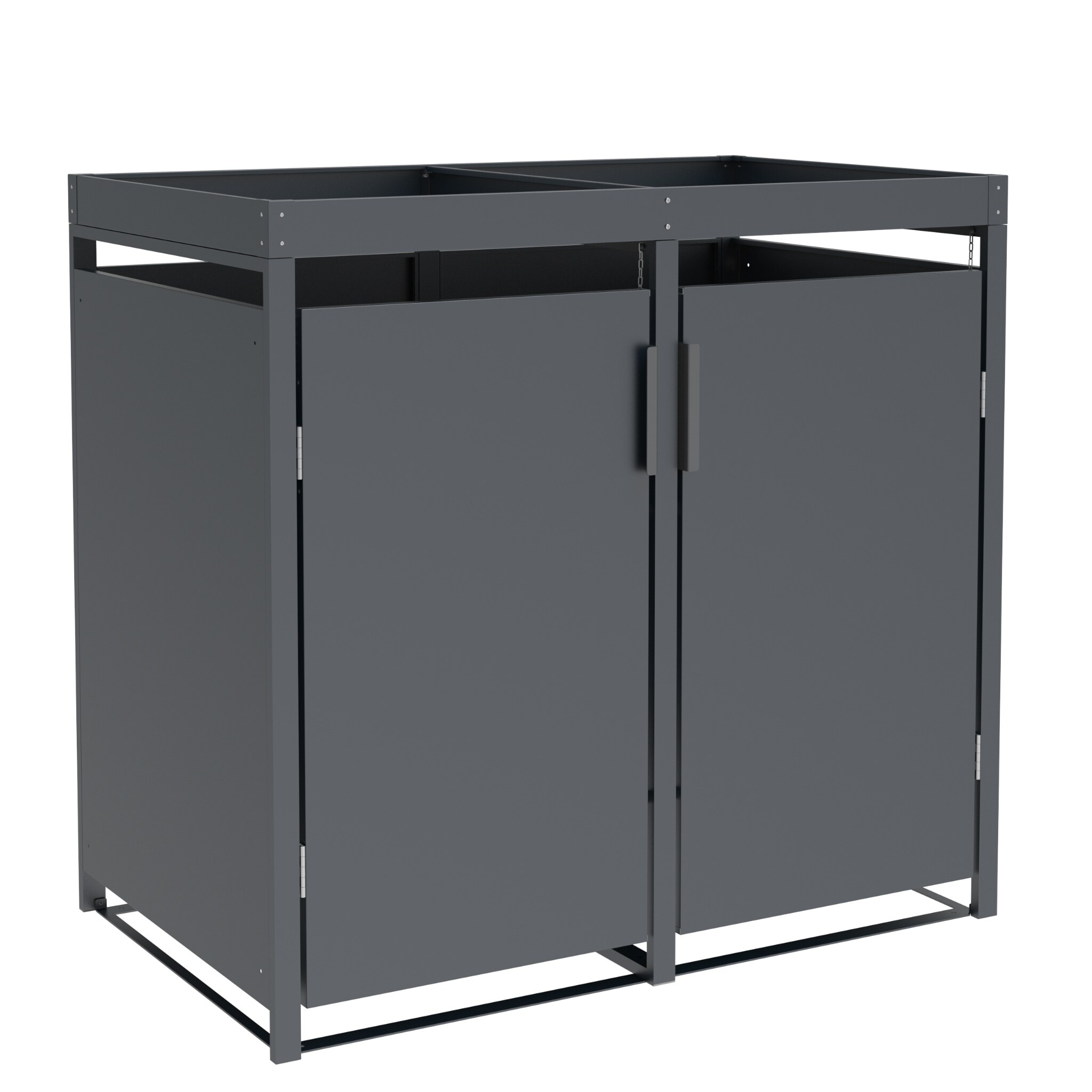M&uuml;lltonnenbox ULM 132x80x124cm mit Pfanzkasten, f&uuml;r 2x Tonnen 120 und 240 Liter, Stahl anthrazit - Bild 1