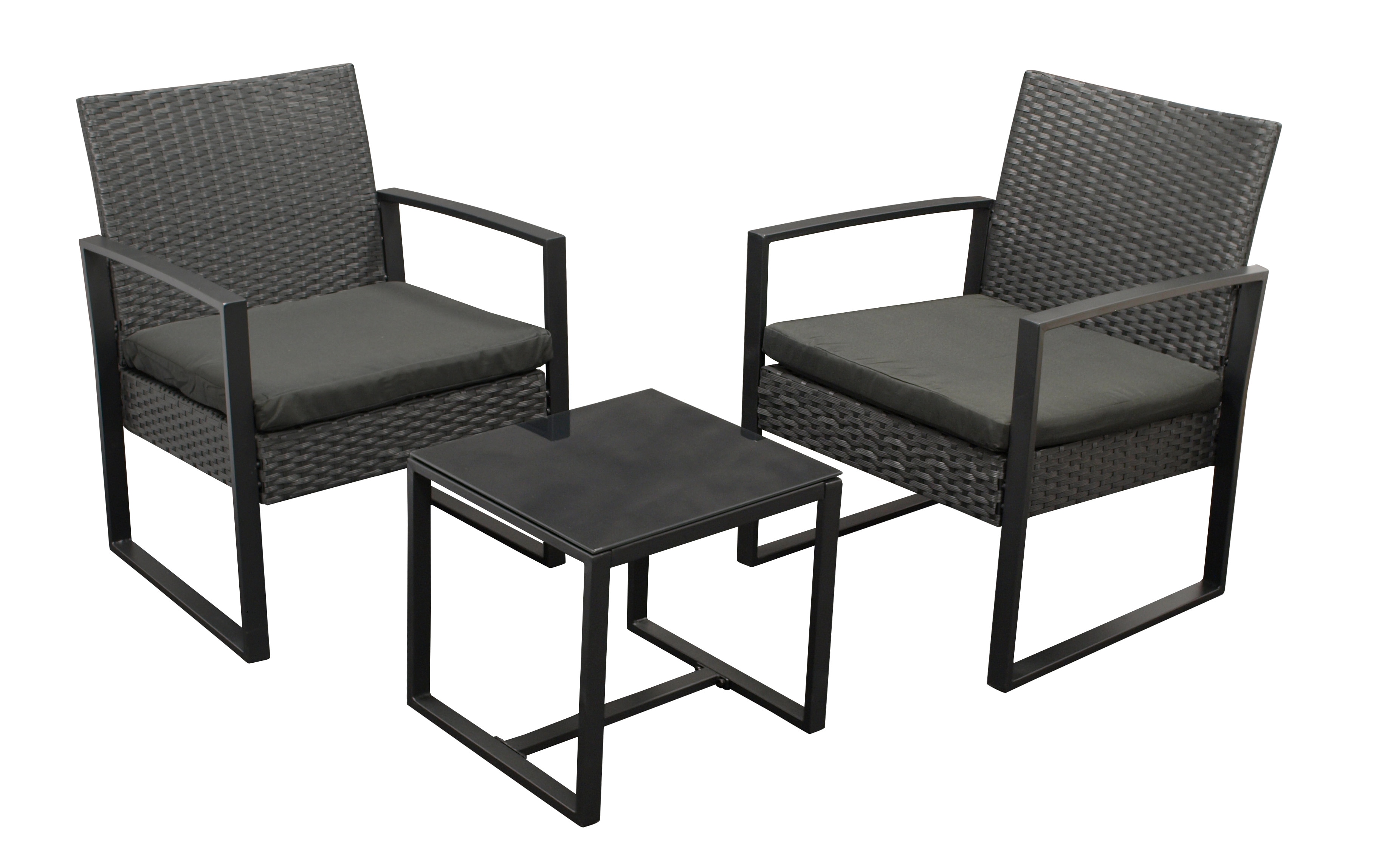 Garnitur MALTA 3-teilig, Metall schwarz und Polyrattan schwarz, mit Polstern - Bild 1