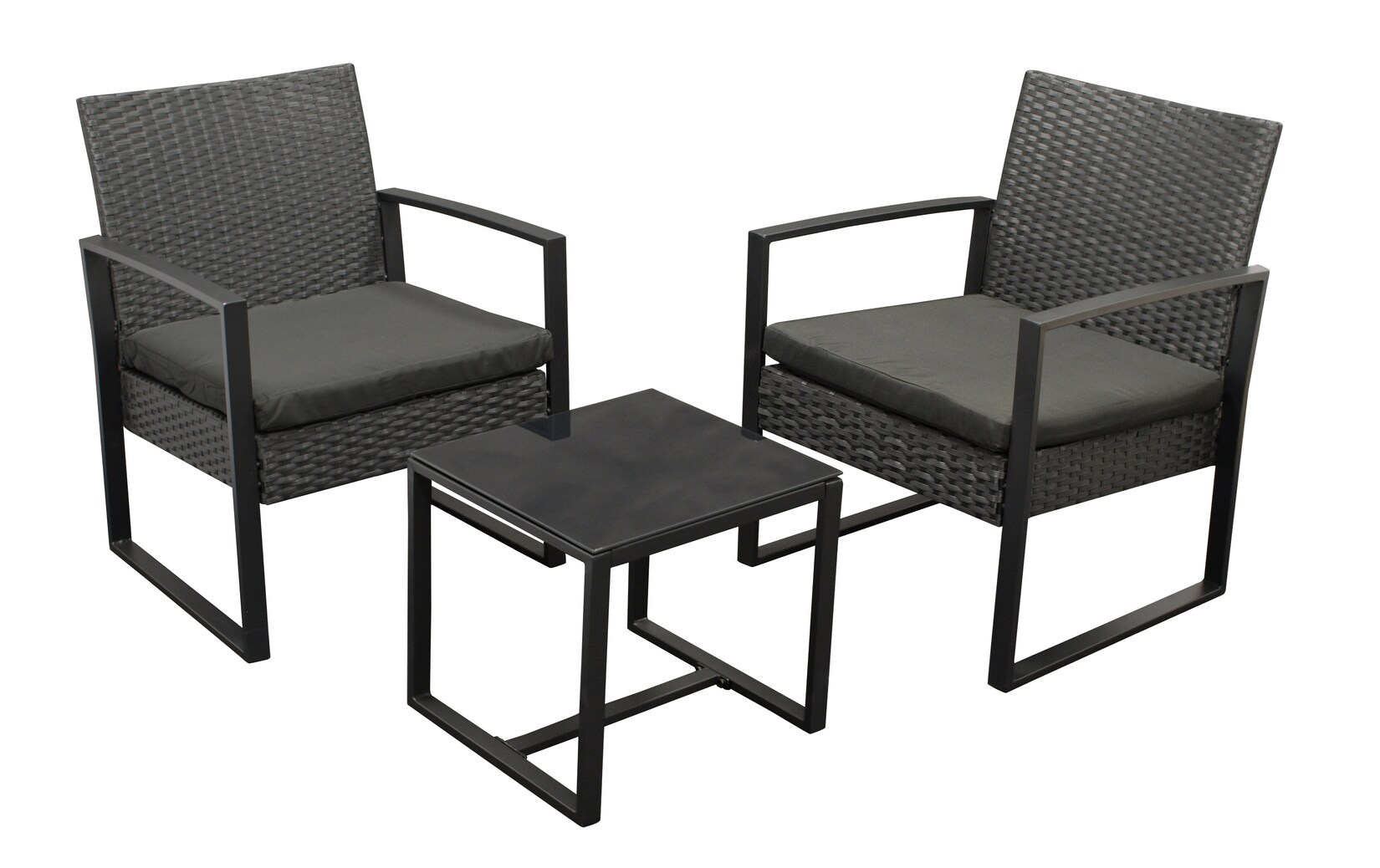 Garnitur MALTA 3-teilig, Metall schwarz und Polyrattan schwarz, mit Polstern