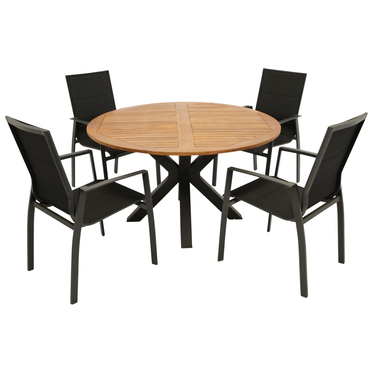 Garnitur MADEIRA 5-teilig, Alu/Stahl + Akazie + Kunstgewebe schwarz - Bild 1