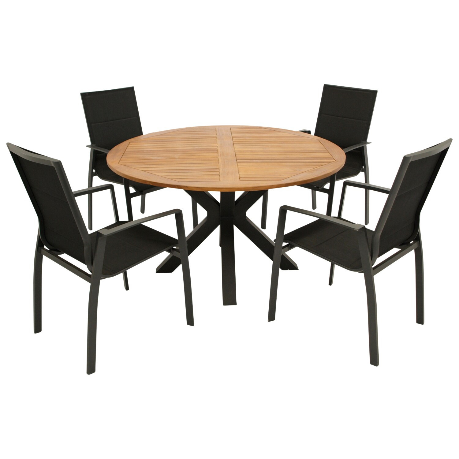 Garnitur MADEIRA 5-teilig, Alu/Stahl + Akazie + Kunstgewebe schwarz