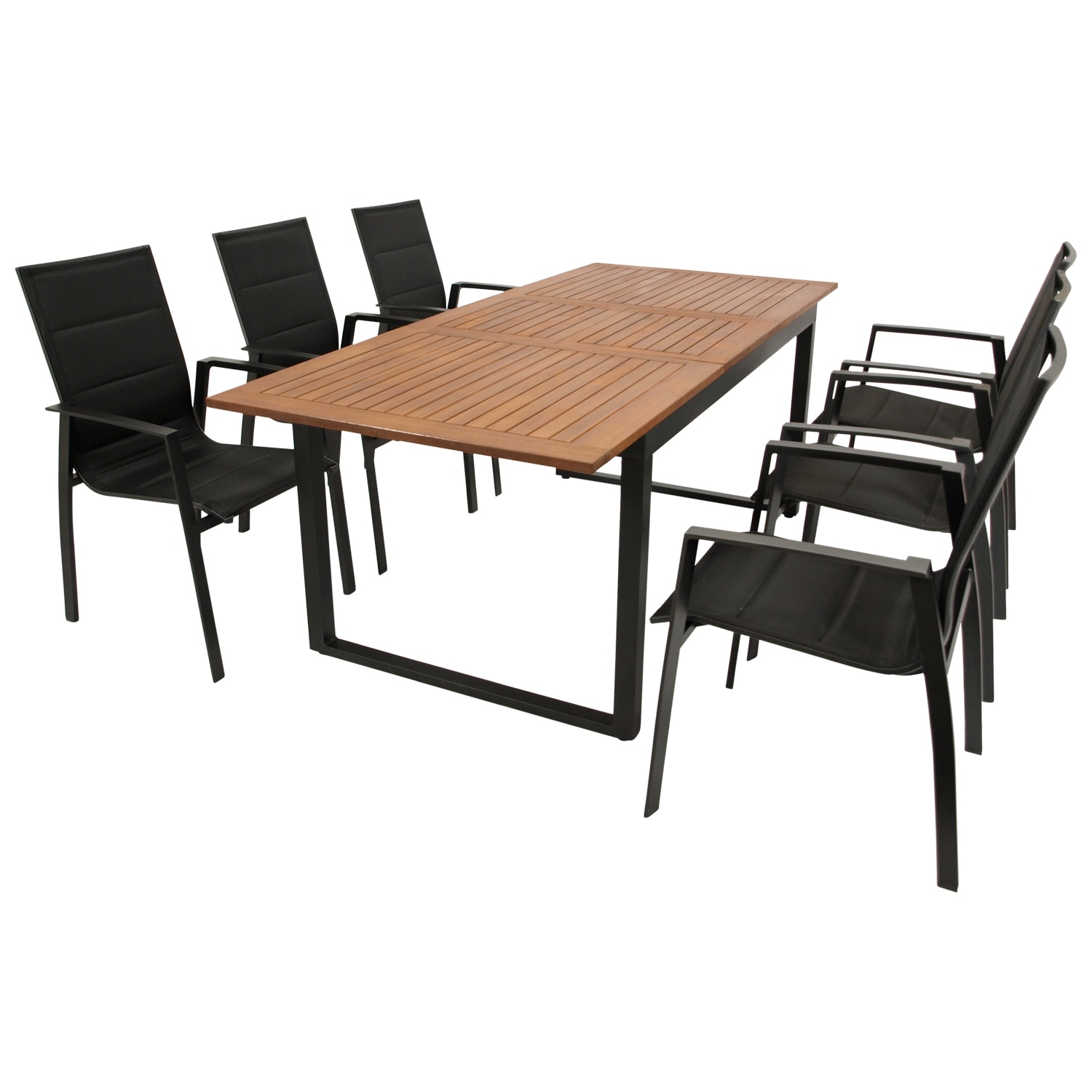 Garnitur RIVELLO 7-teilig, Alu + Akazie + Kunstgewebe schwarz - Bild 1