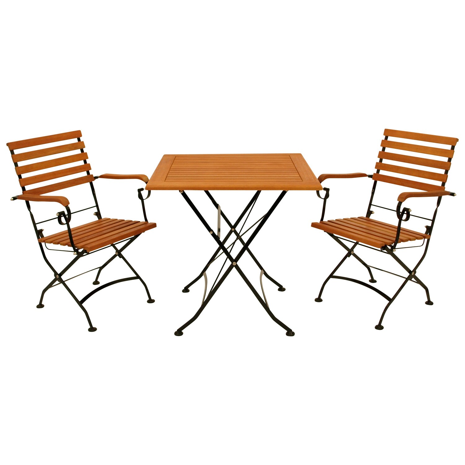 Klappgarnitur HOFGARTEN 3-teilig, Flachstahl schwarz + Eukalyptus