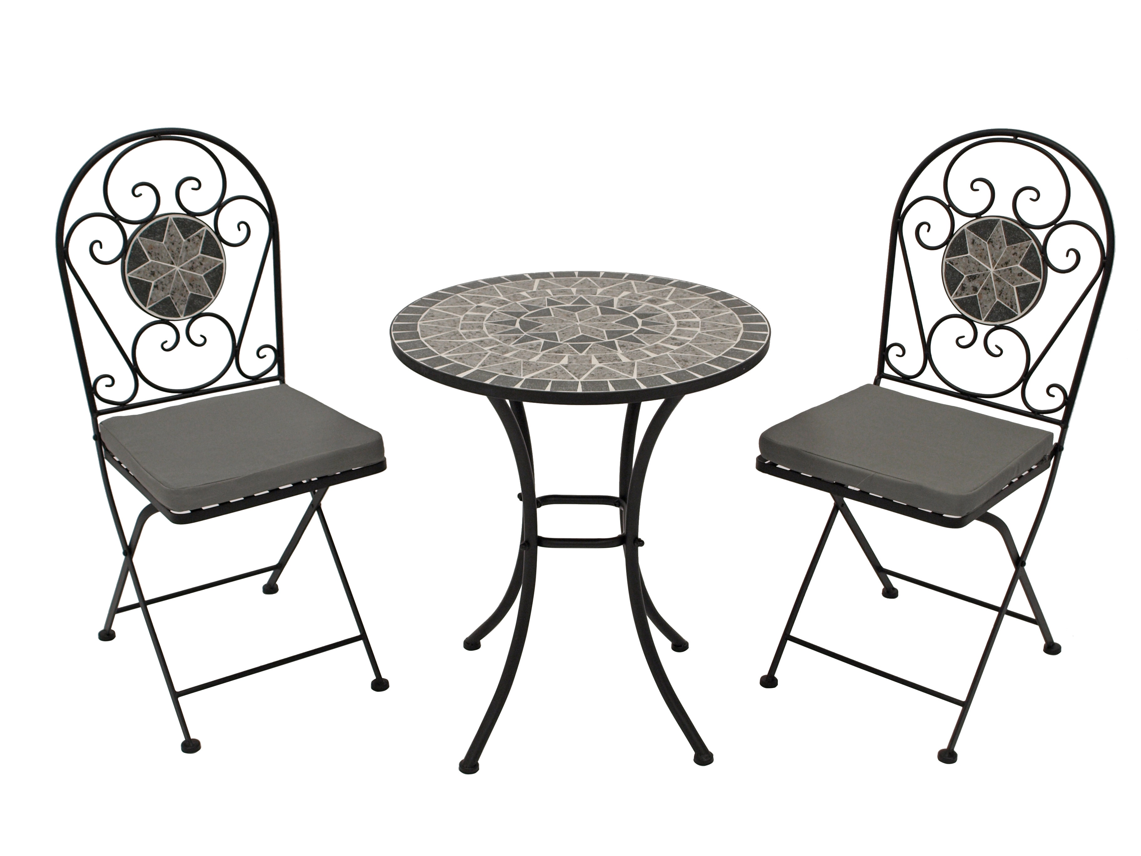 Bistroset SIENA 3-teilig, Eisen schwarz + Mosaik grau/weiss - Bild 1